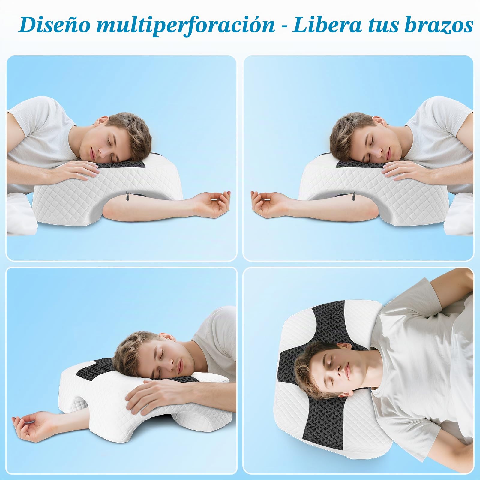 Almohada para Dormir de Iado con Hueco para el Brazo– Gris | almohada para el cuello y los hombros, almohada de espuma viscoelástica, Adecuada para dormir de lado, espalda y bocabajo
