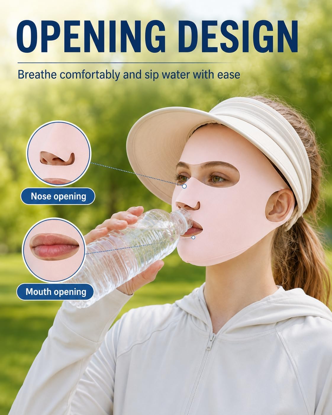 UPF 50+ Cooling Face Mask for Women Men, Sun Protection Facekini Ice Silk Breathable Full Face Cover for Golf Driving