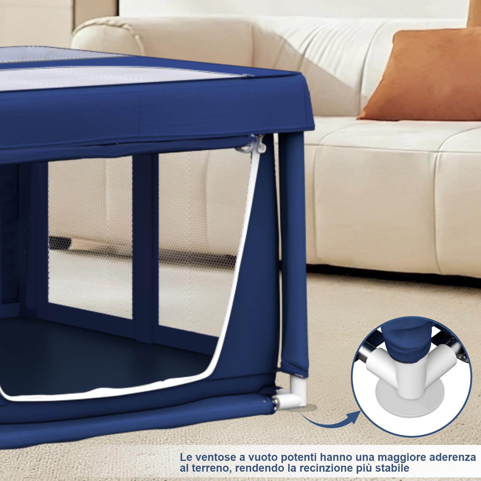 Parc pour Chiots, enclos pour Chiens de Petite Taille, Parc de sécurité pour Animaux de Compagnie avec Tissu renforcé, Filet en Nylon et Tubes en Acier Inoxydable (Blue, 90x90x66cm, 6)