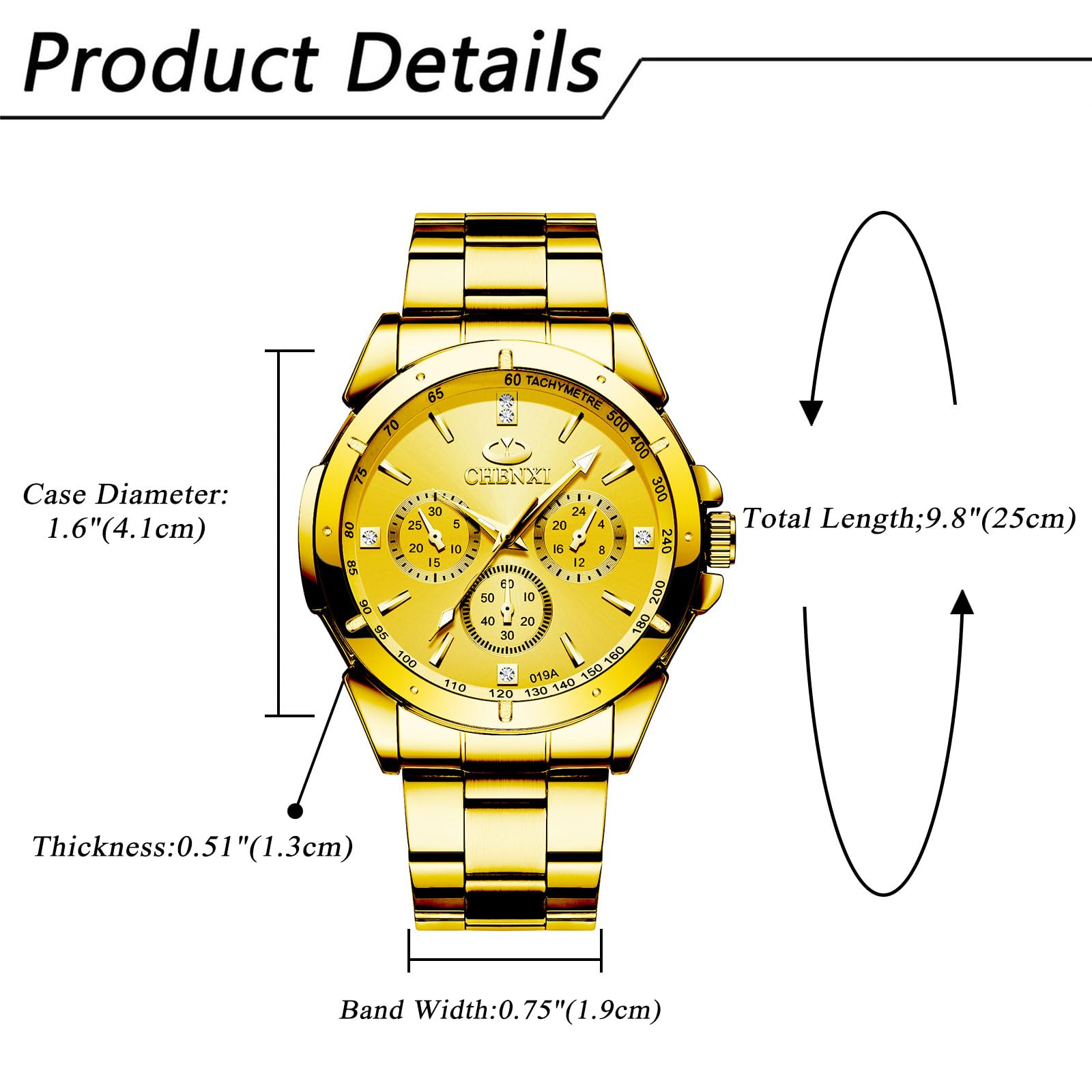 JewelryWe Para zegarków świecących ze stali nierdzewnej: 2 szt. 30 m wodoszczelny analogowy kwarcowy zegarek na rękę trzy oczy złoty pasek ze stali nierdzewnej zegarki partnerskie zegarki przyjaźni ze