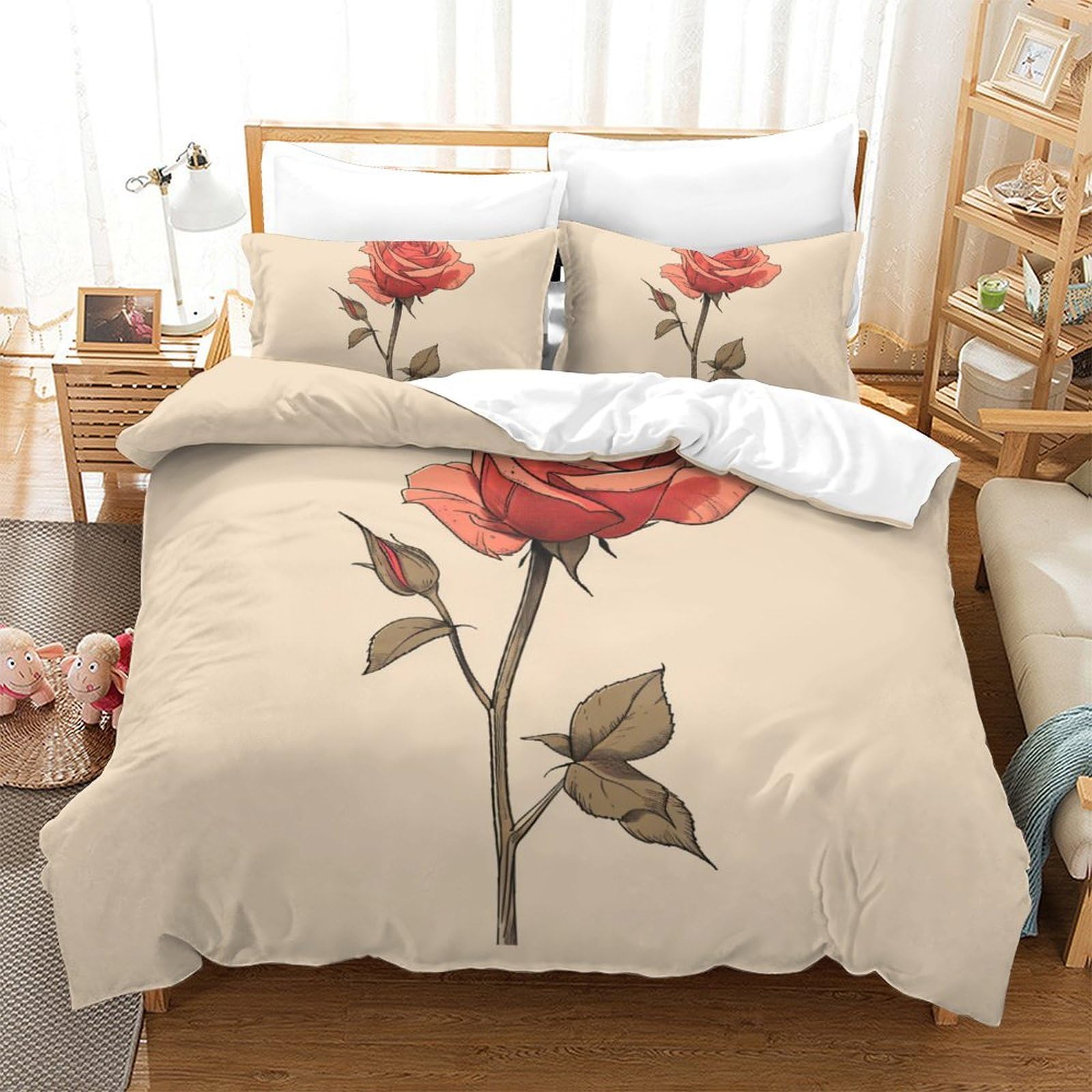 Parure de lit motif roses romantiques 200x200 pour chambre adulte et ado