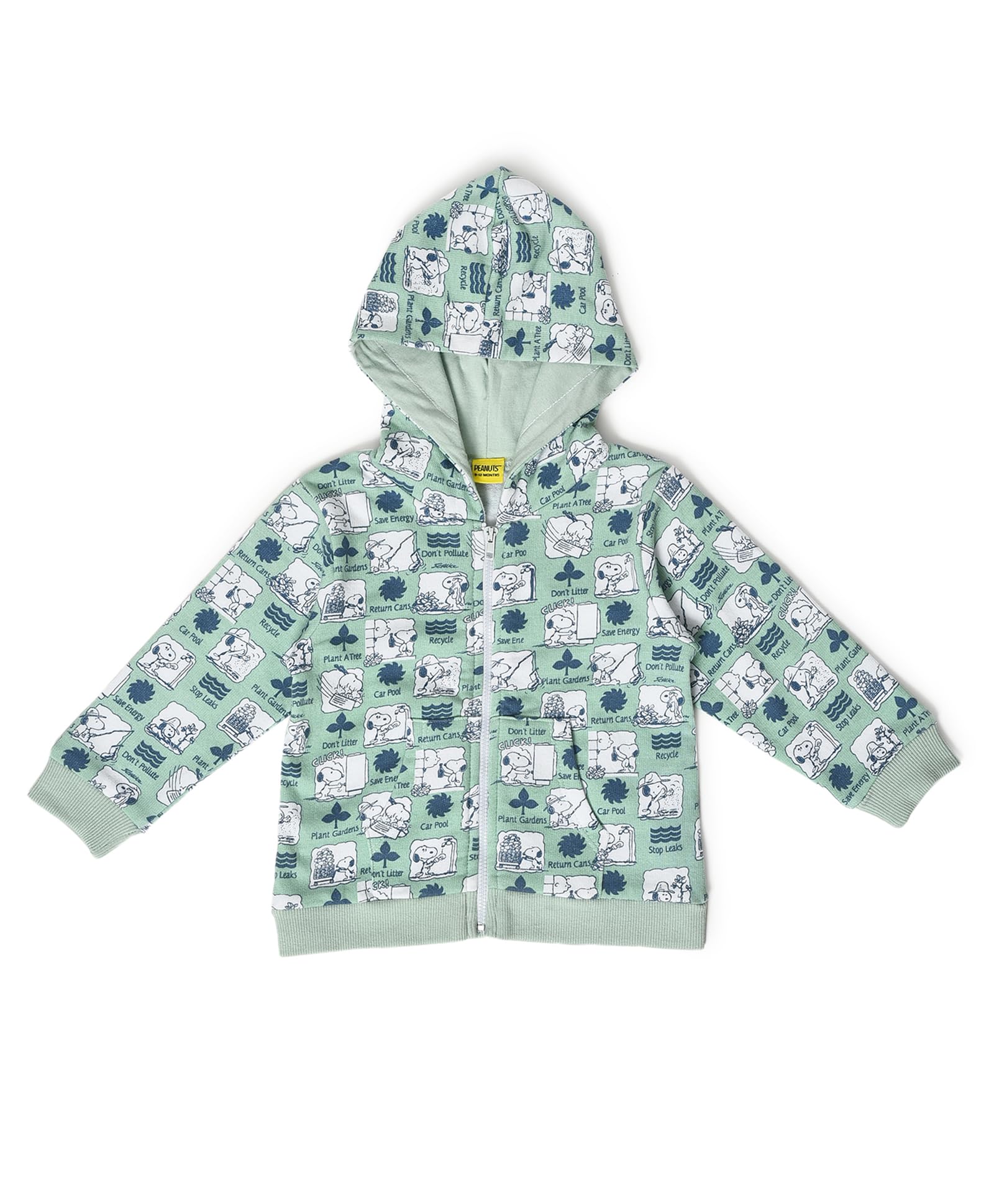 Mi Arcus Peanuts Printed Hooded Sweatshirt with Pyjama Set for 9-12 Months Baby Girl and Boy Green 3
