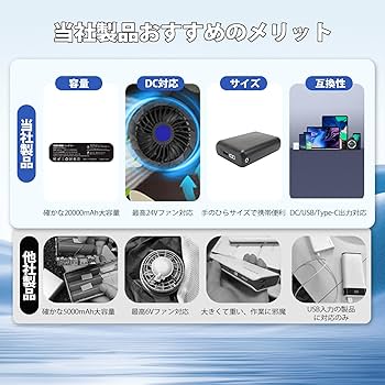 BURTLE エアロスーツ空調服 ファン20000mAhモバイルバッテリーセット Amazon.co.jp: 空調作業服 バッテリー 24V 20000mAh DC/Type-C