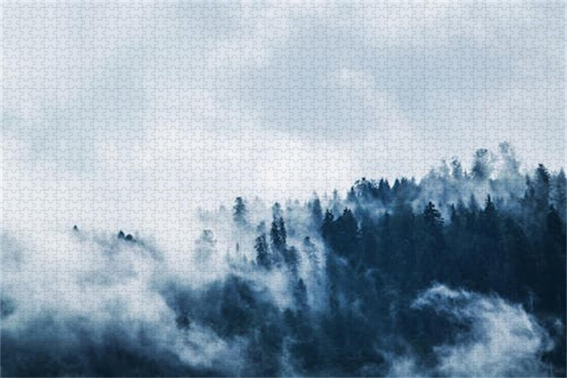 Pin vert recouvert de Brume Blanche - Puzzle en Bois de 6000 pièces - Pièces épaisses et Robustes, parfaites Pour s'amuser en famille