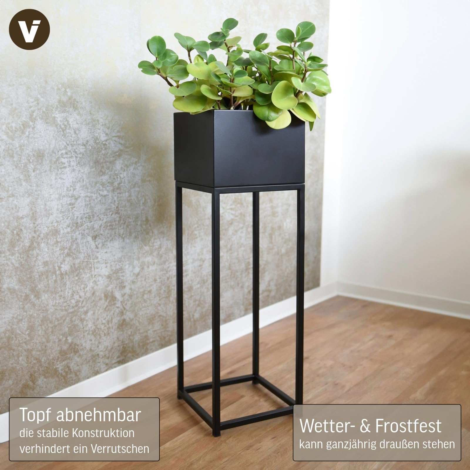 VIVANNO Blumentopf auf Ständer Elevate Square 79 cm, Metall Schwarz