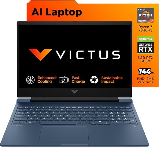HP Victus Windows 11 Home Gaming Laptop,AMD Ryzen 7 7840Hs Ai Powered,6Gb RTX 3050 Gpu,16.1-Inch (40.9 Cm),95W Tgp,Fhd,IPS,144Hz,16Gb Ddr5,1Tb…