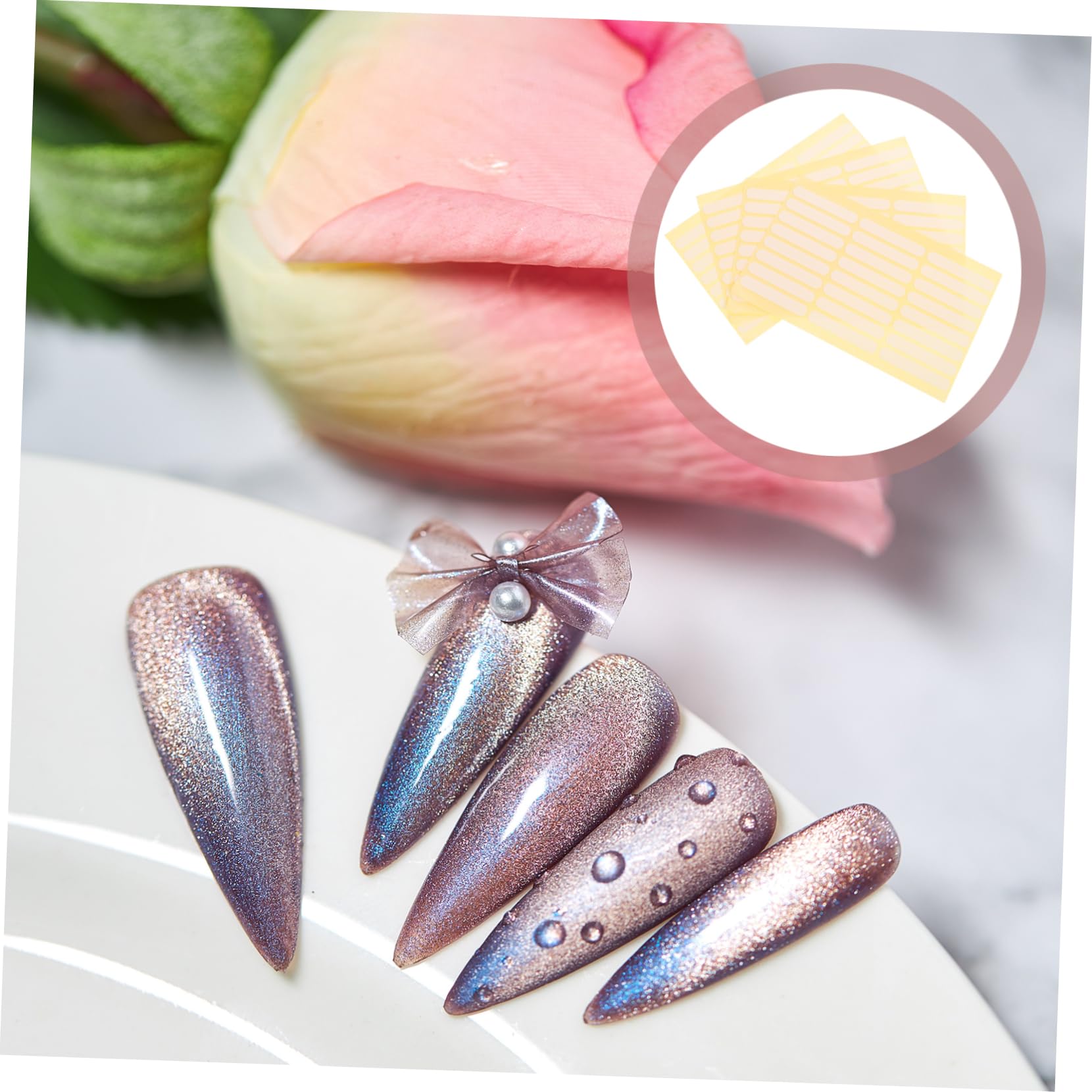 Ipetboom 4 Sheets Nail Art Display Tape Adhesive Strips for Nail Stand Double-Sided Tape Display Random Style