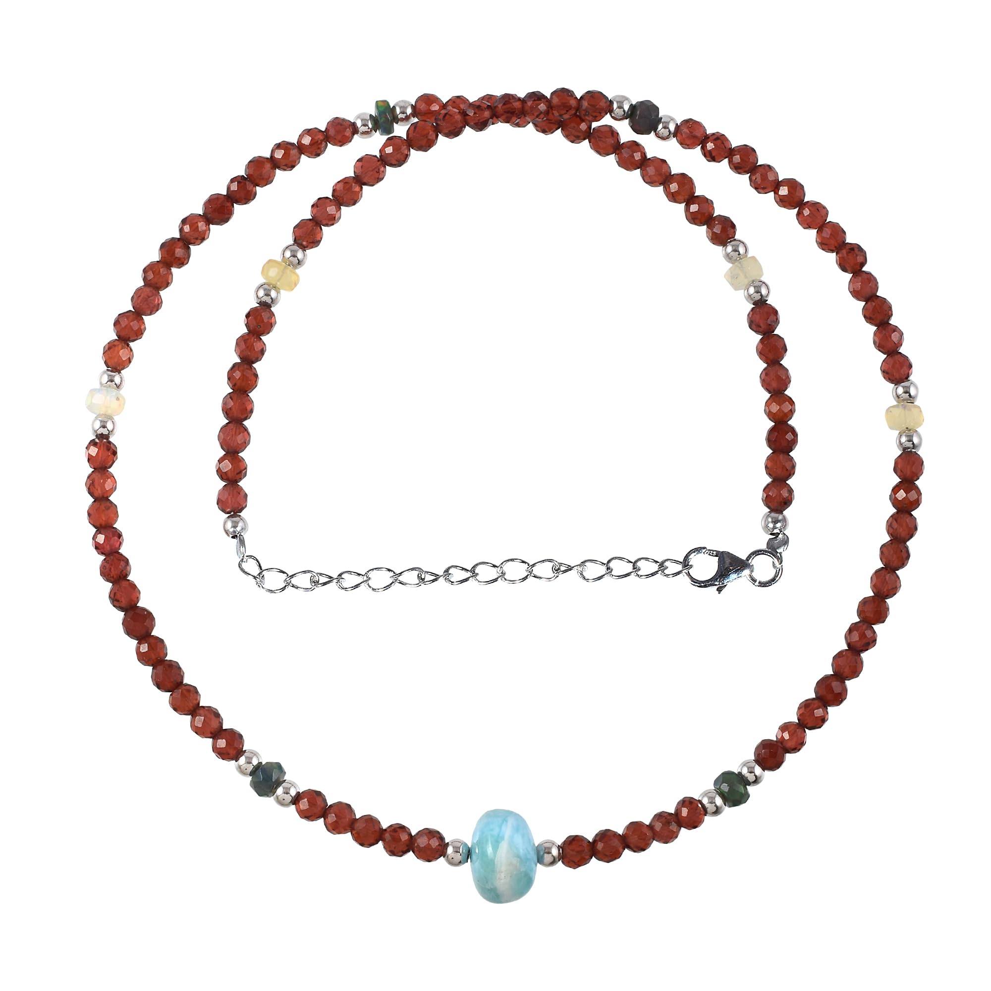 Collar de plata de ley 925 con granate natural y larimar, joyería minimalista de cristal curativo, cuentas facetadas redondas, hebra de 18 pulgadas, regalo único de piedras preciosas,