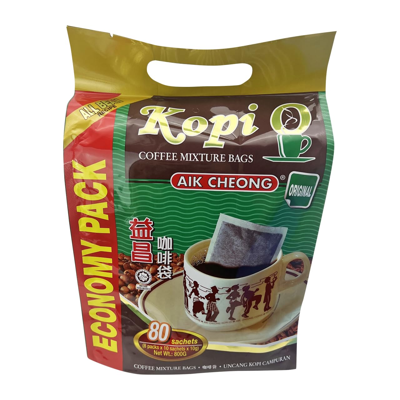 1 Pack Aik Cheong Malaysia Original Instant Dark Roast Black Coffee (Kopi O) (80 sachets x 10g)