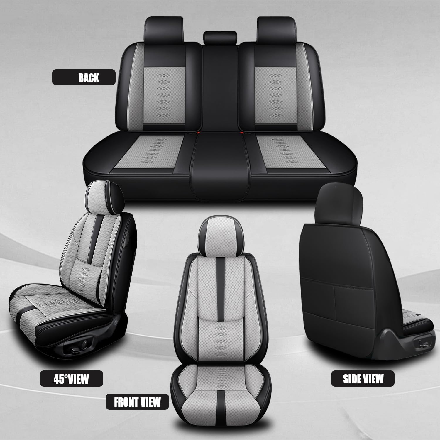 for Honda Accord(1997-2024) Breathable Car Seat Covers,Waterproof Leather Seat Covers,Anti-Slip Car Seat Protectors,Airbag Compatible,Front Set with Pillows(2 Seats/Black+Grey)