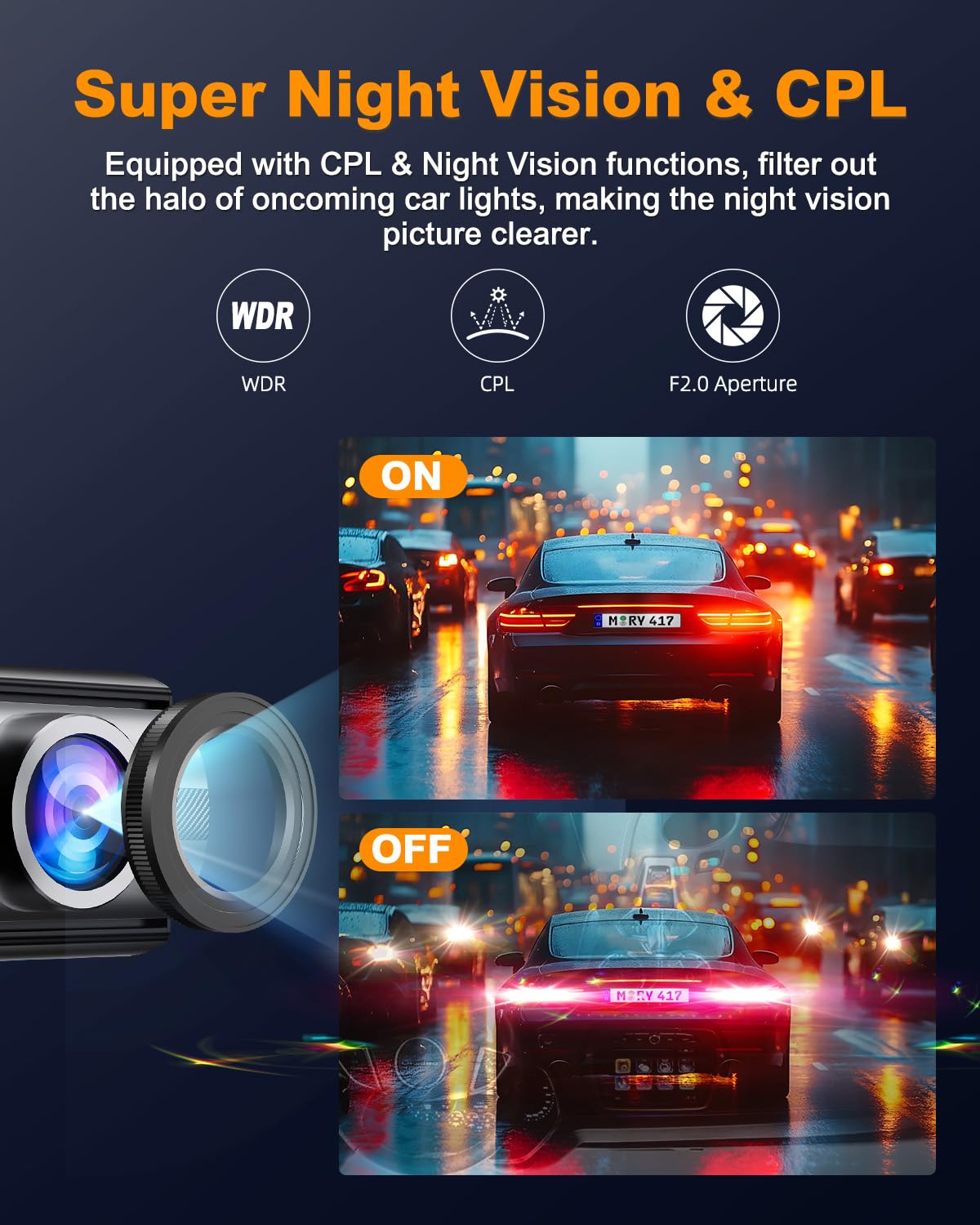 Dashcam Voiture 4K,5G WiFi Dashcam avec CPL Filter, 360° Camera Voiture IPS 1.47" avec Carte SD 64G, Contrôle de I'application, Moniteur de stationnement, Vision Nocturne, Enregistrement en Boucle
