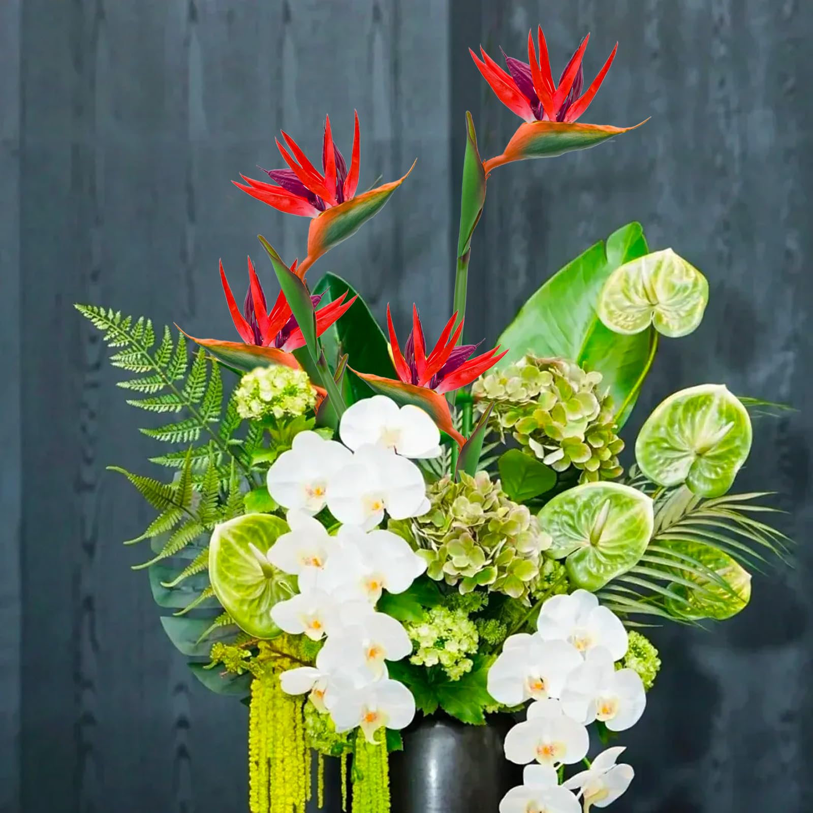Bacucine 人工観葉植物 極楽鳥花 造花 6本 アーティフィシャルフラワー インテリア極楽鳥 ストレリチアの花 フェイクフラワー ガーランド リアル フェイクフラワー 枯れない花 部屋飾り バレンタイン プレゼント インテリア 喫茶店 店舗用 (レッド)