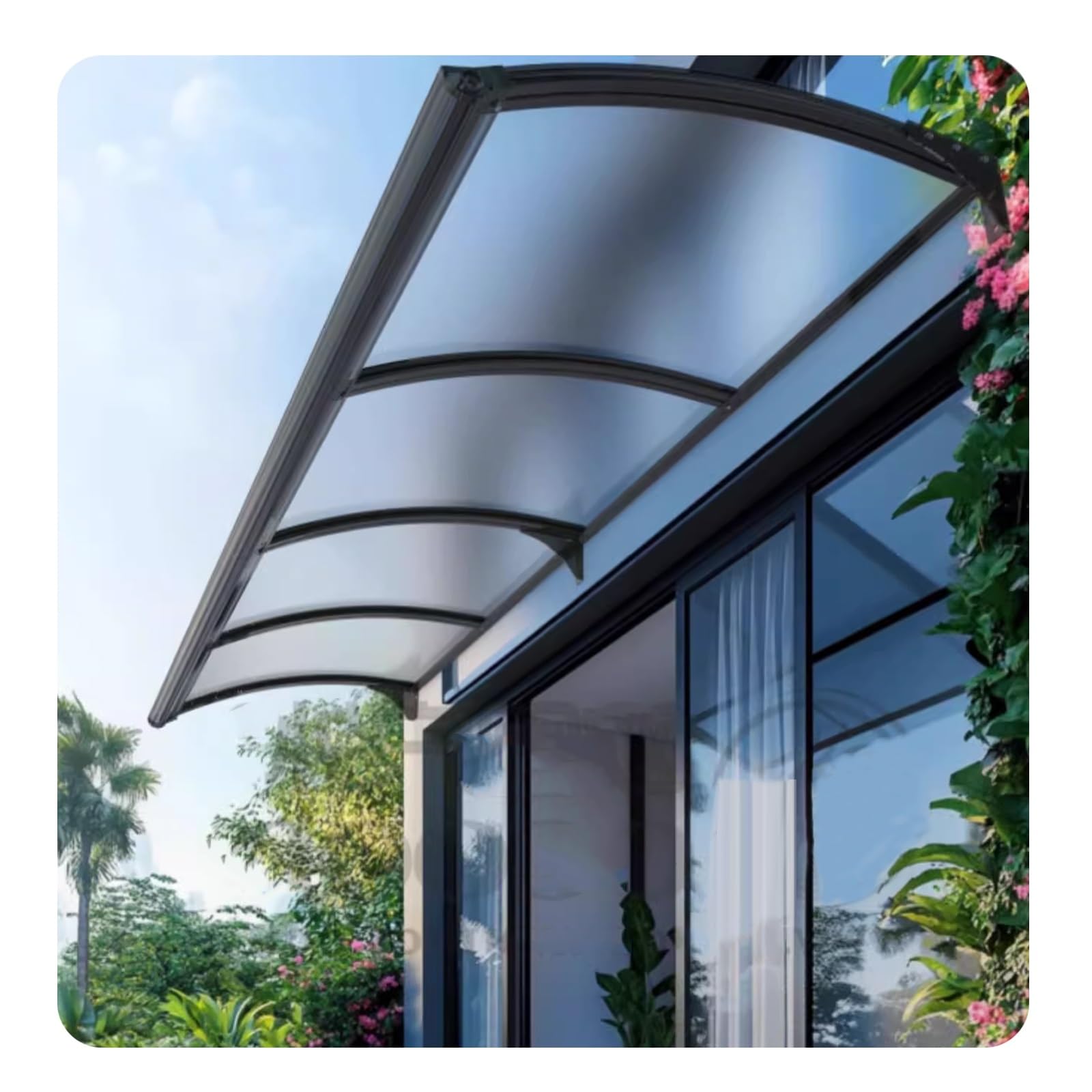 Auvent anti pluie pour porte d'entrée en acier et polycarbonate 120cm