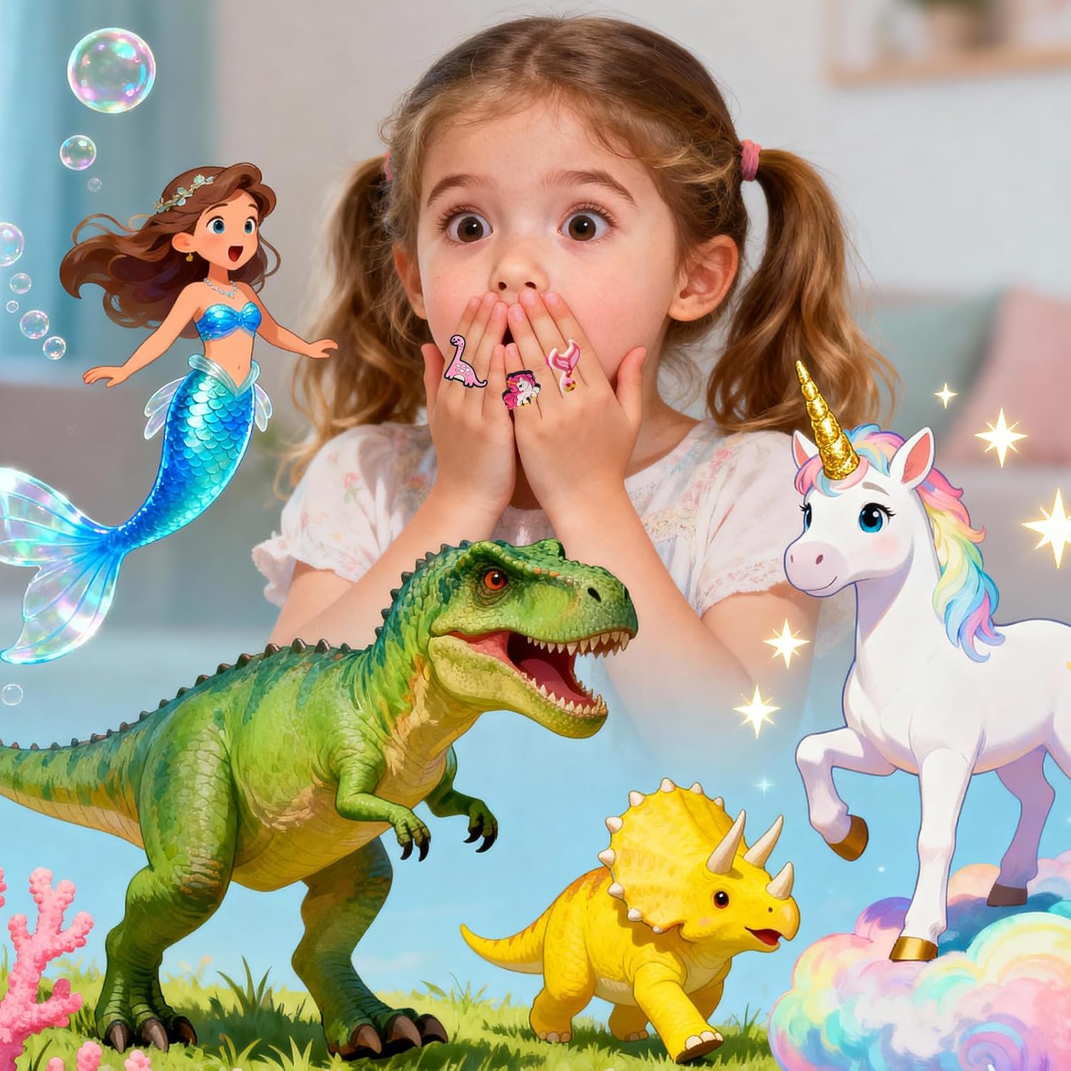 30 Pcs Rubber Rings Soft Dino Cupcake Ring Cupcake Topper for Party Favors Supplies Gifts