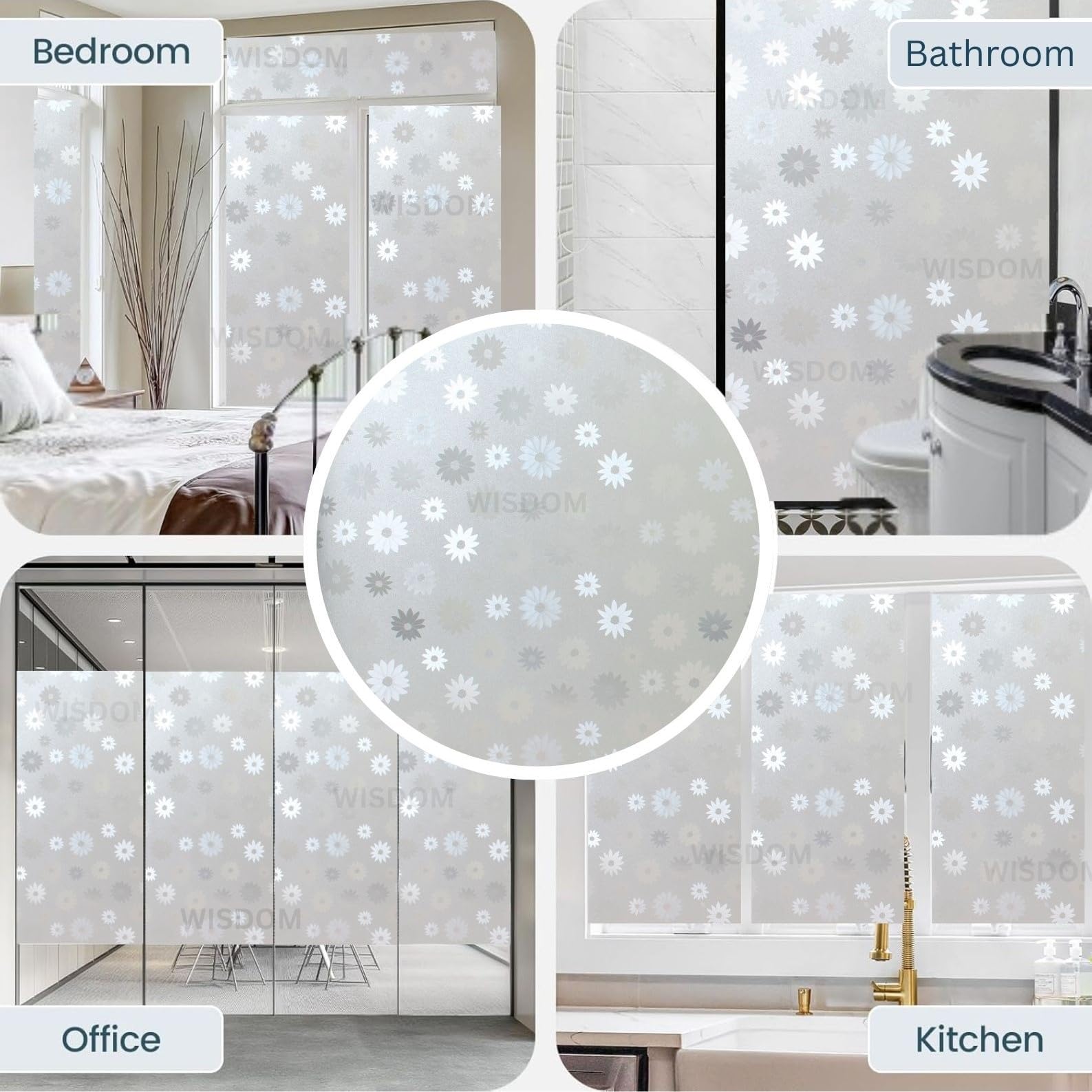 WISDOM Premium Frosted Glass Window Film Self Adhesive Decorative Glass Window Privacy Film UV Control Removable Vinyl Privacy Film (Sunflower Frosted, 12x36 Inch) 1