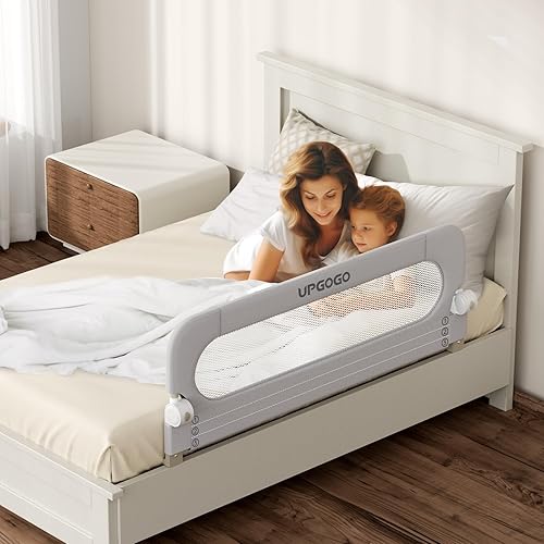 Miniatura 7 de Riel plegable para cama de bebé con sistema de seguridad de anclaje reforzado, tamaño matrimonial, Queen, King, individual (gris, 71 x 23.6 pulgadas)