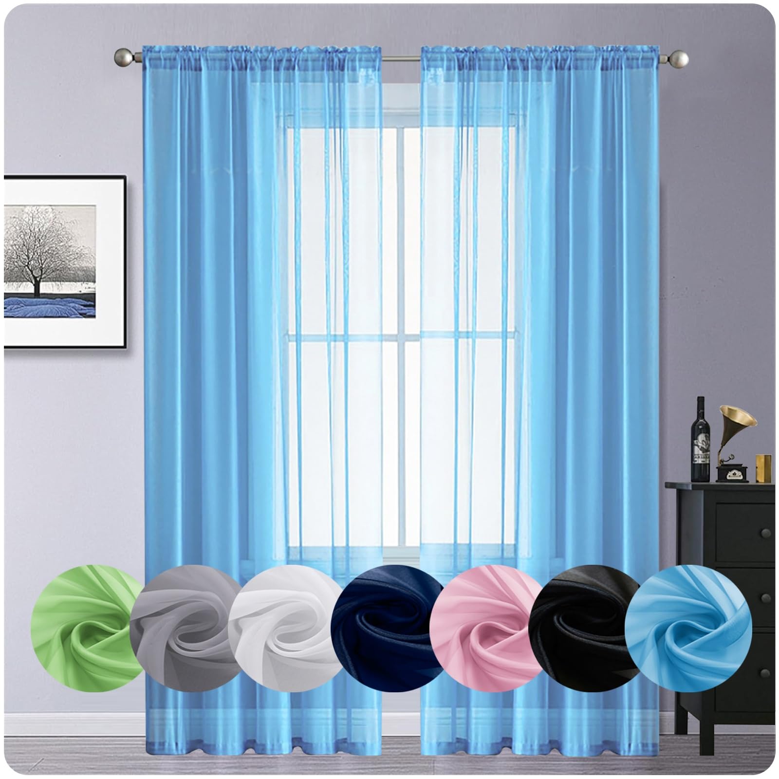 Gaifnag Sky Blue Curtain For Bedroom Black Out Curtain 80 X 130 Cm Insulated Energy Efficiency Eyelet Super Soft String Curtains Door Fly Screen Curtain For Bedroom, Kitchen, Nursery,
