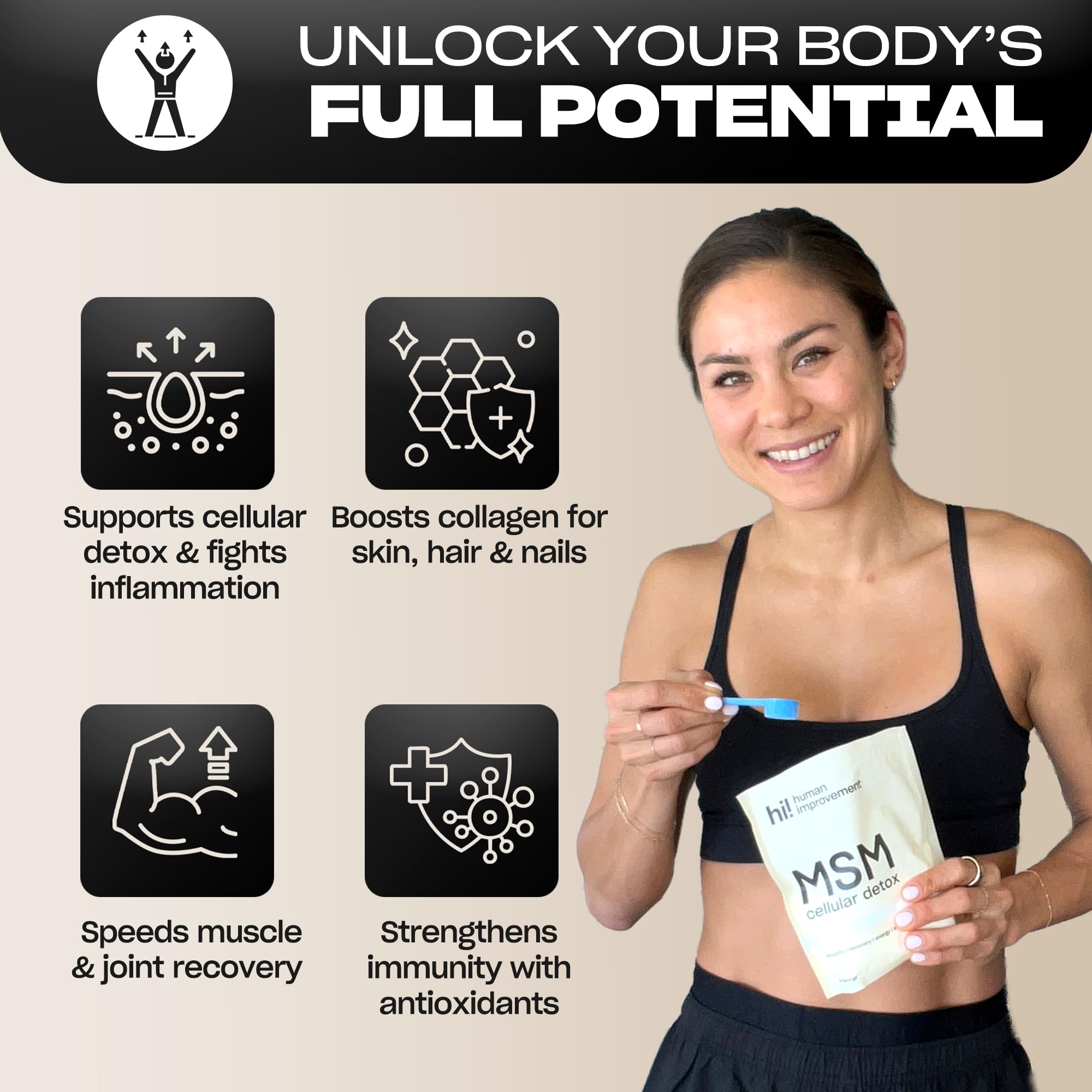 Pure MSM Powder | Organic Sulfur Powder for Skin, Hair, and Nails | Cellular Detox, Joint Health, Immune Boost, & Increased Energy | 99.9% Pure MSM Supplement | Made in the USA, 0g Sugar (64 Servings) — Amazon image 2