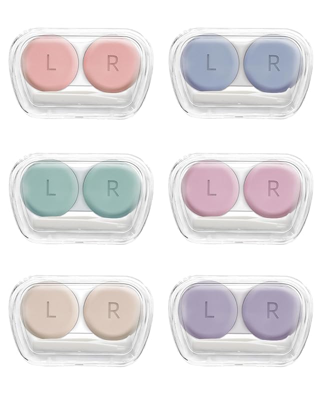 Contact Lens Case Pack of 6 Portable Contact Solution Soaking Case with Contact Lens Applicator Tool for Daily