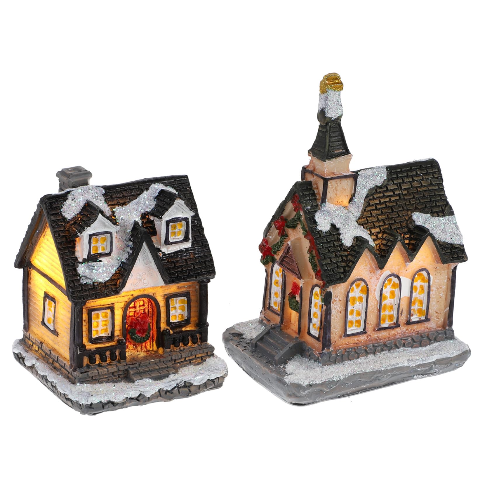 Ciieeo Glowing Fairy Garden House Christmas Ornament Mini Resin House for Christmas Gingerbread Village