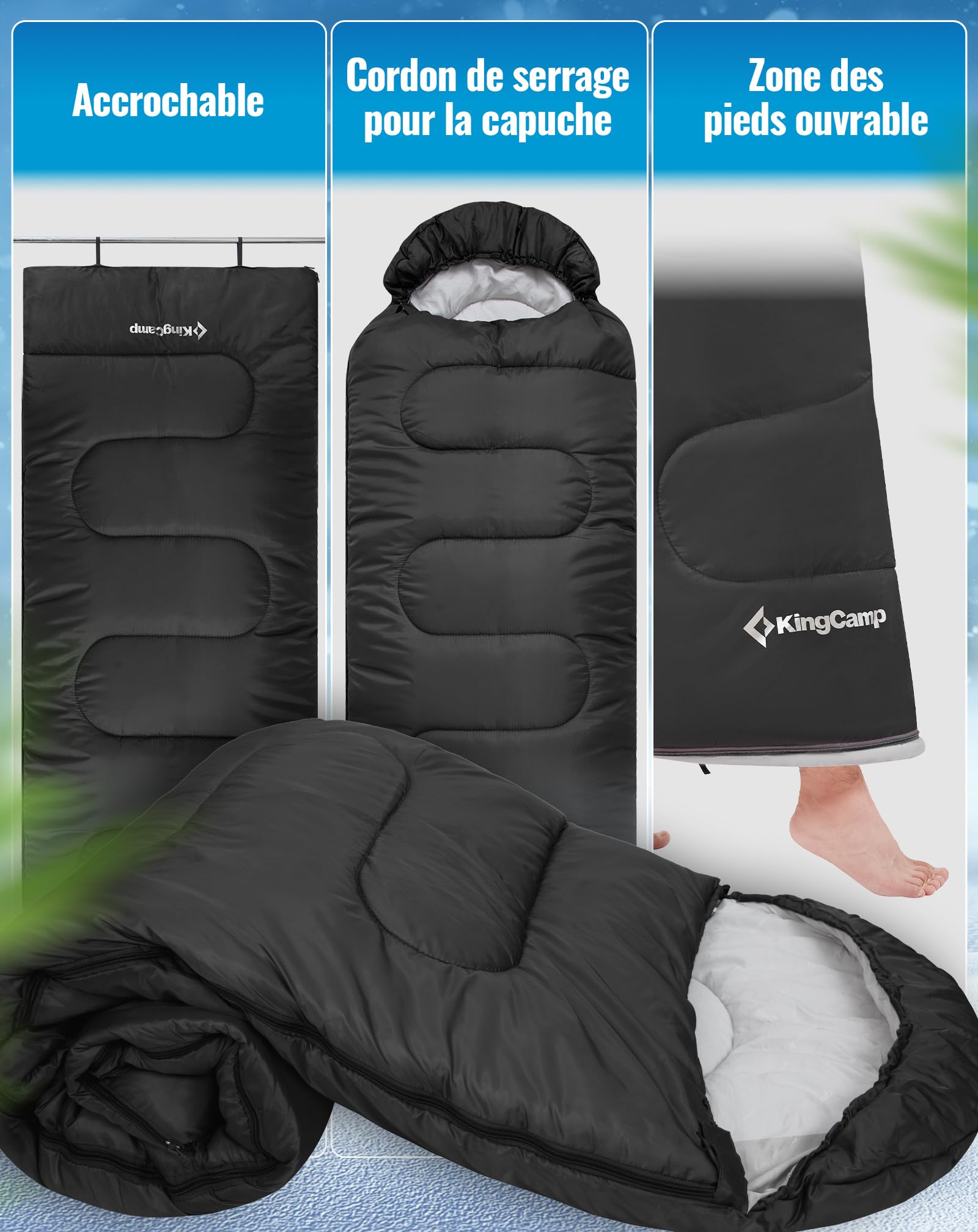 KingCamp Oasis Sac de Couchage de Camping 3-4 Saisons imperméable léger pour Enfants et Adultes, couplage à Droite et à Gauche, idéal pour Les Voyages et Les activités de Plein air
