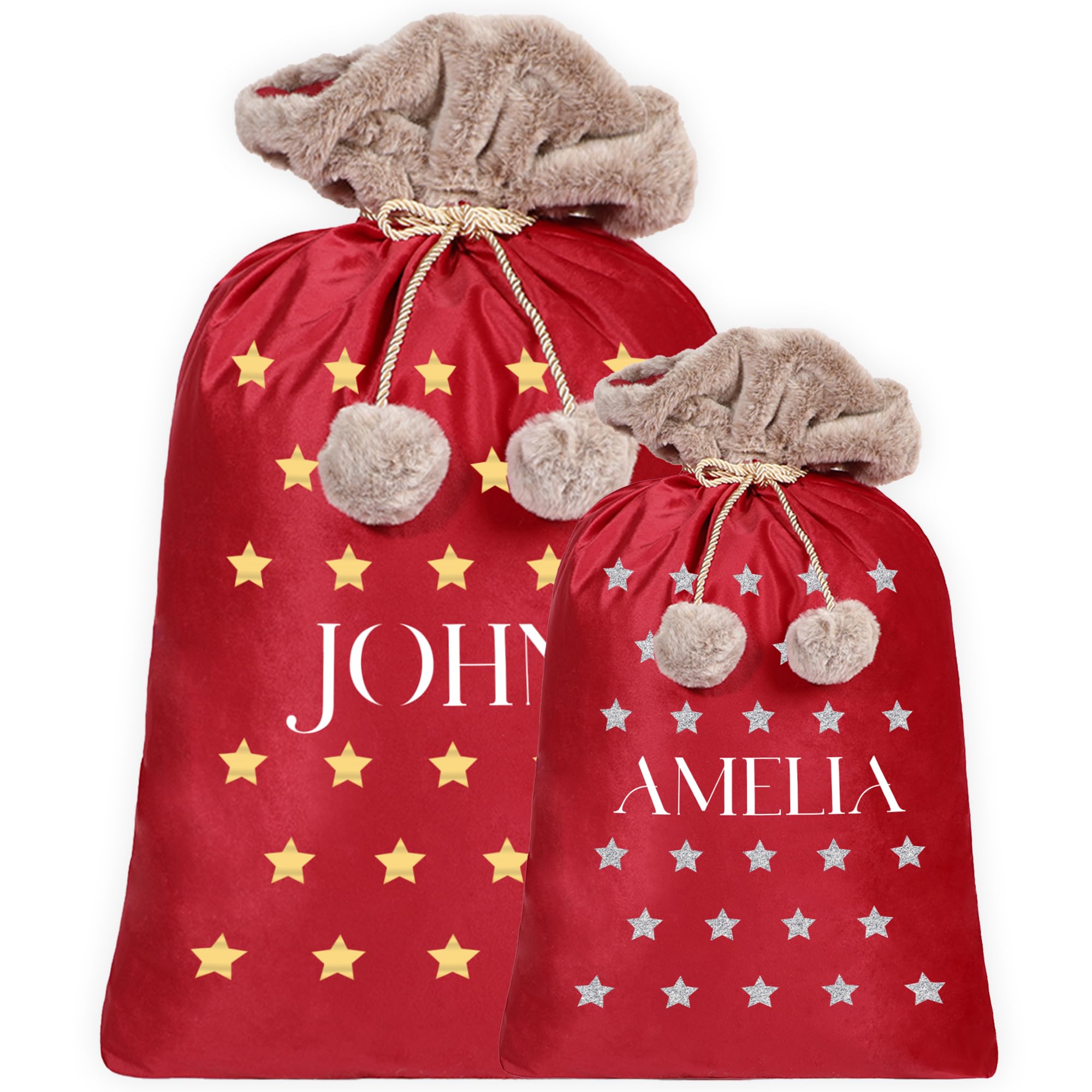Print Maniacs Women's Red - Star Fusion Personalised Santa Sack Adults, Customised Santa Sack With Stockings, Custom Stocking Santa Sacks, Customise Santa Sack, Personalised Christmas Stocking Gifts For Men, Baby, Kid, Pet, Family