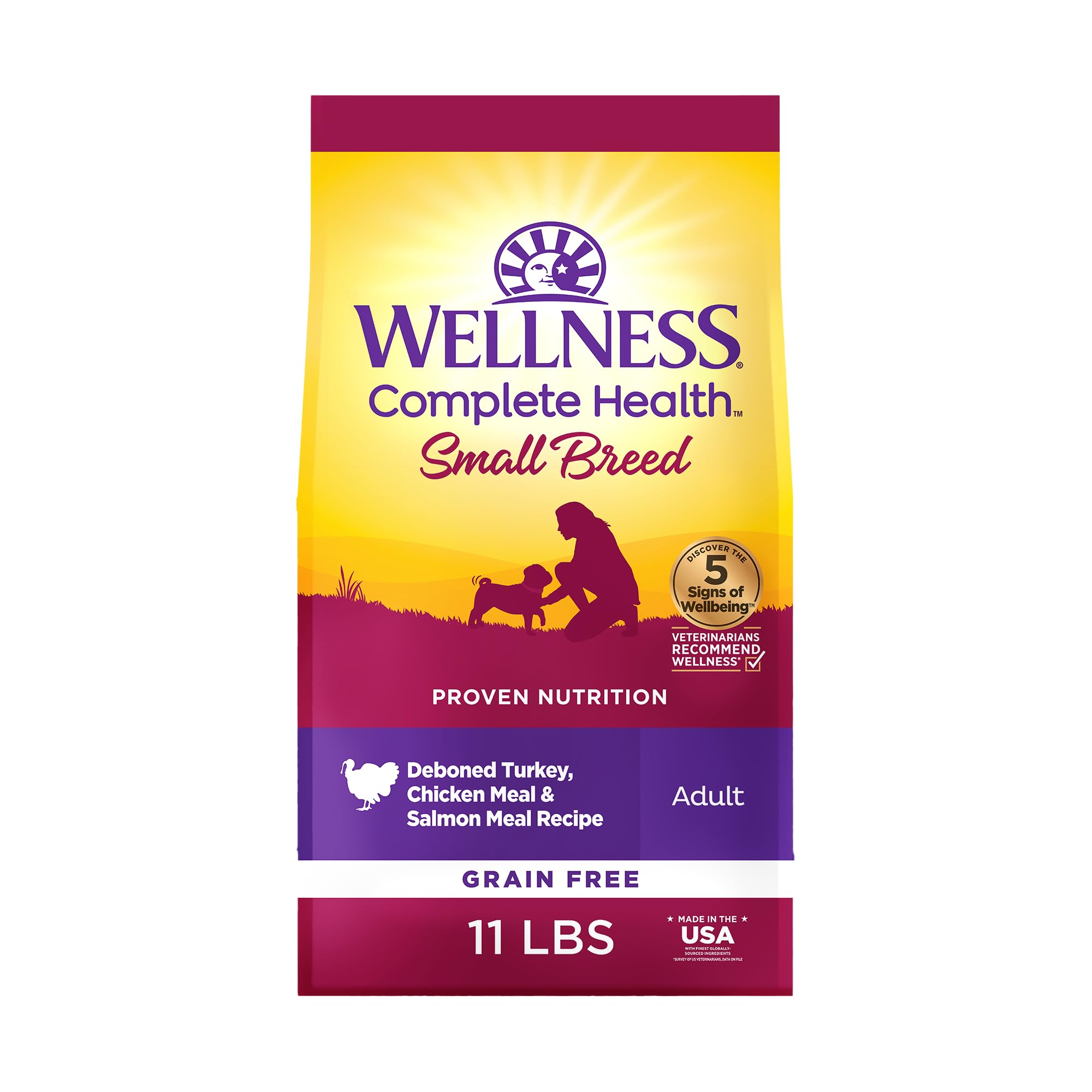 Wellness Complete Health Natural Grain Free Dry Small Breed Dog Food, Turkey, Chicken & Salmon, 11-Pound Bag