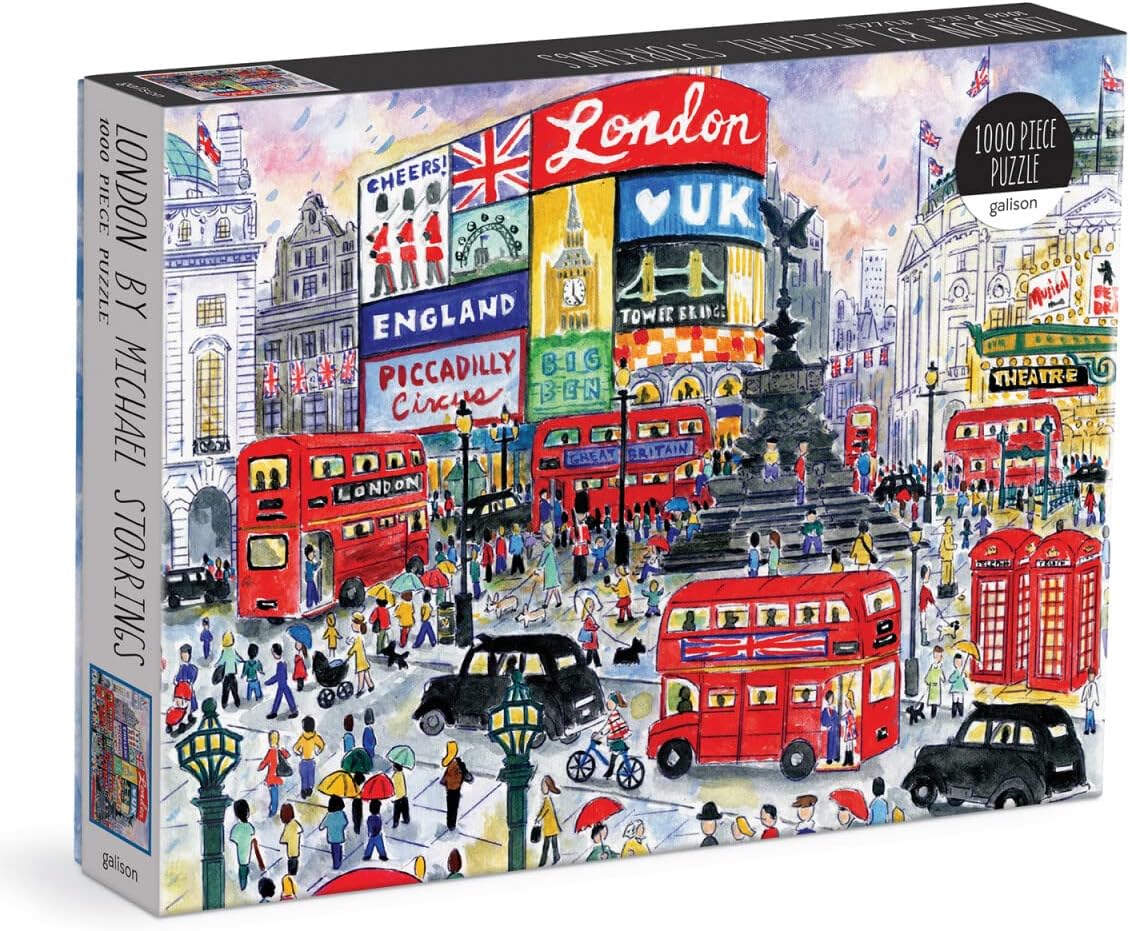 Galison Michael Storrings 1000 Piece London Jigsaw Puzzle for Adults, Illustrated Art Puzzle with Scene from the Streets of London, Multicolor