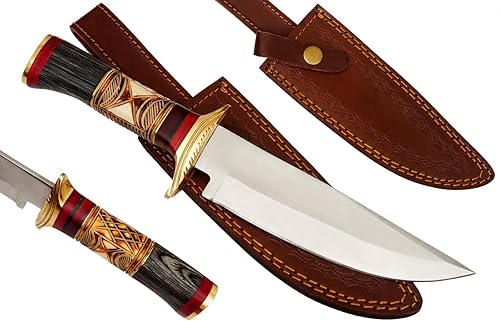 WARIVO KNIFE Cuchillo Bowie Cuchillo de caza hecho a mano con funda de 12 pulgadas, cuchillos de hoja fija para acampar para hombres, cuchillo de