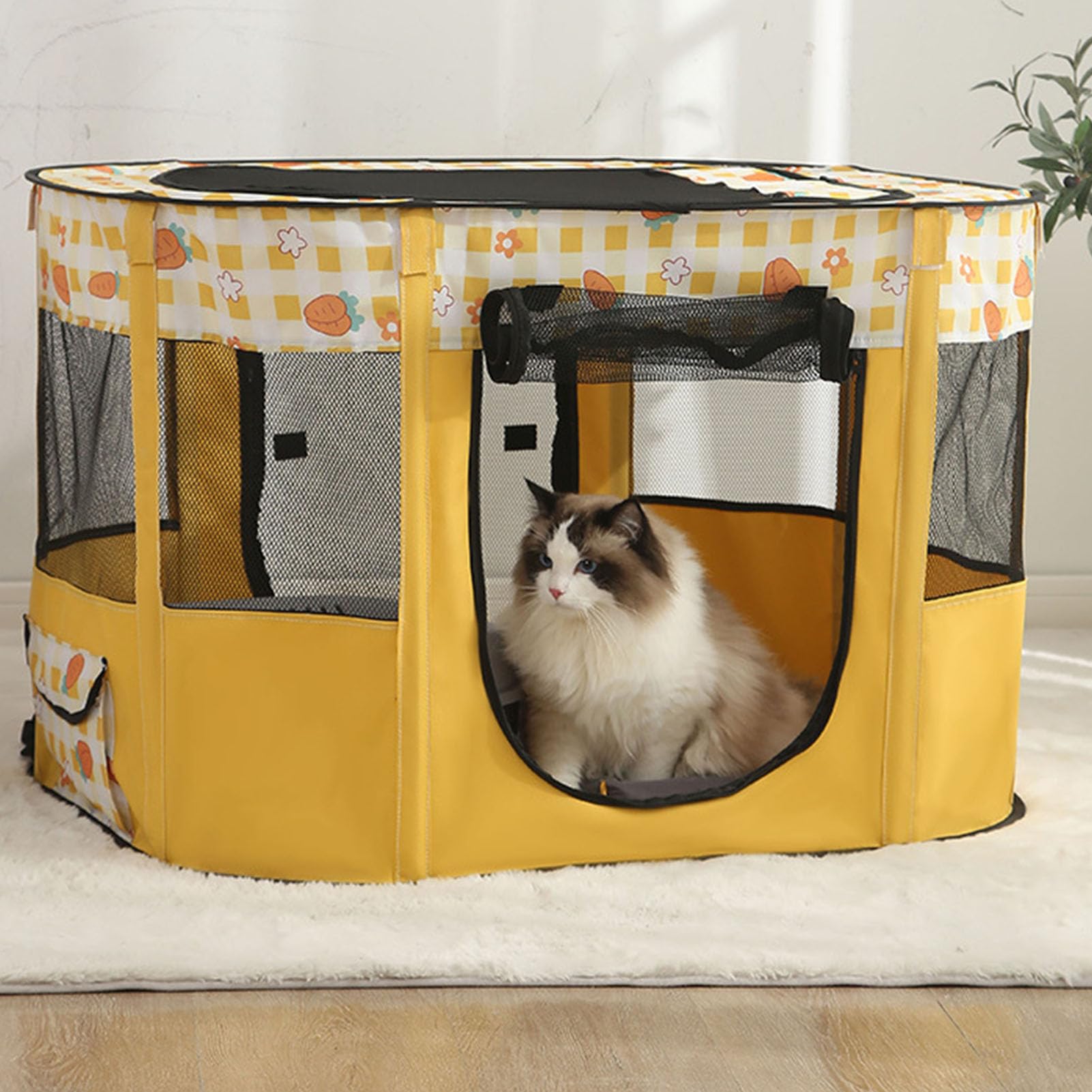 Koci Namiot-klatka Przenośny Składany Wodoodporny (XL90X70X60 YELLOW)