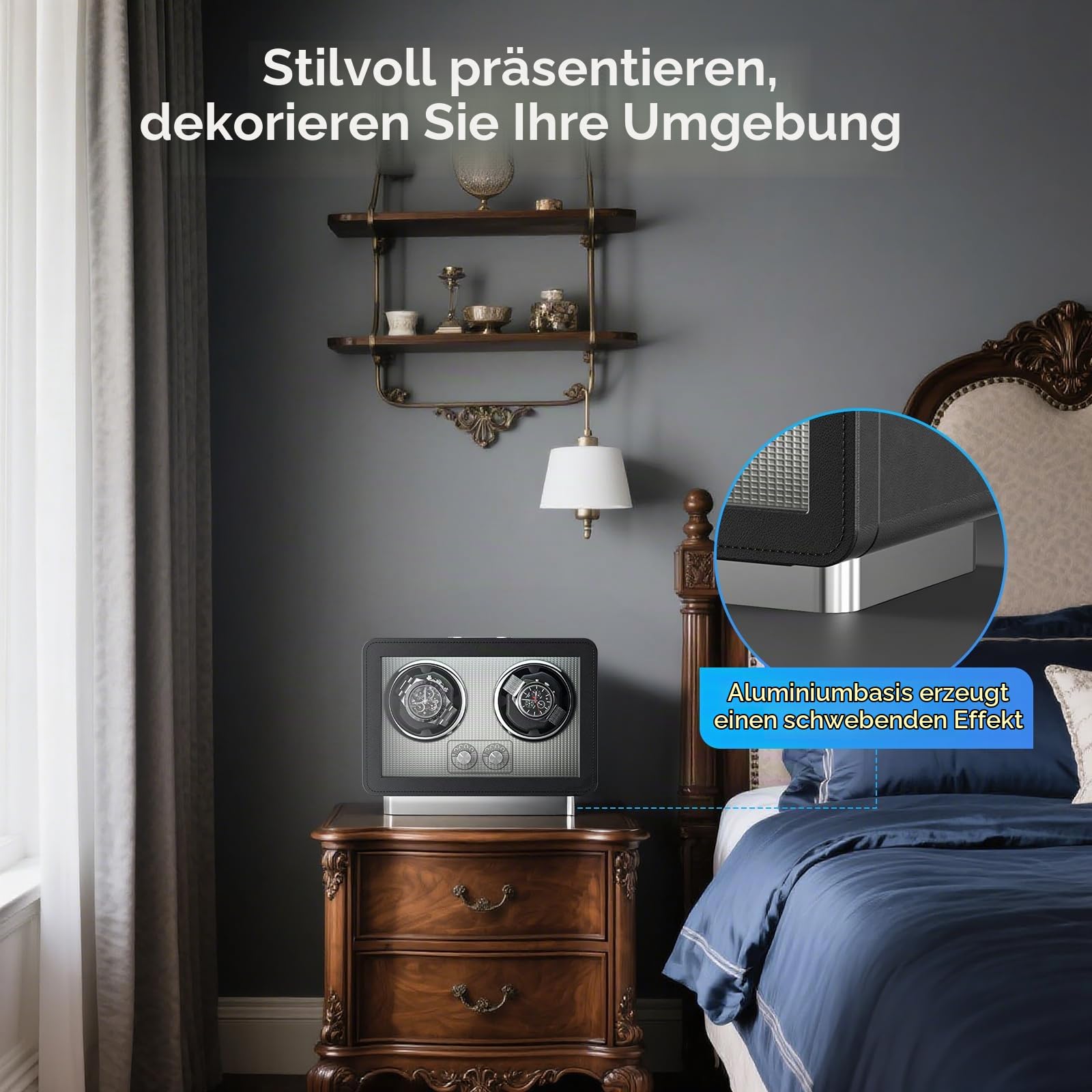 Zyncove Uhrenbeweger 2 Uhren für Automatikuhren, Doppel Uhrenbeweger mit Leisem Motor mit Mehreren Geschwindigkeiten und Rotationseinstellungen