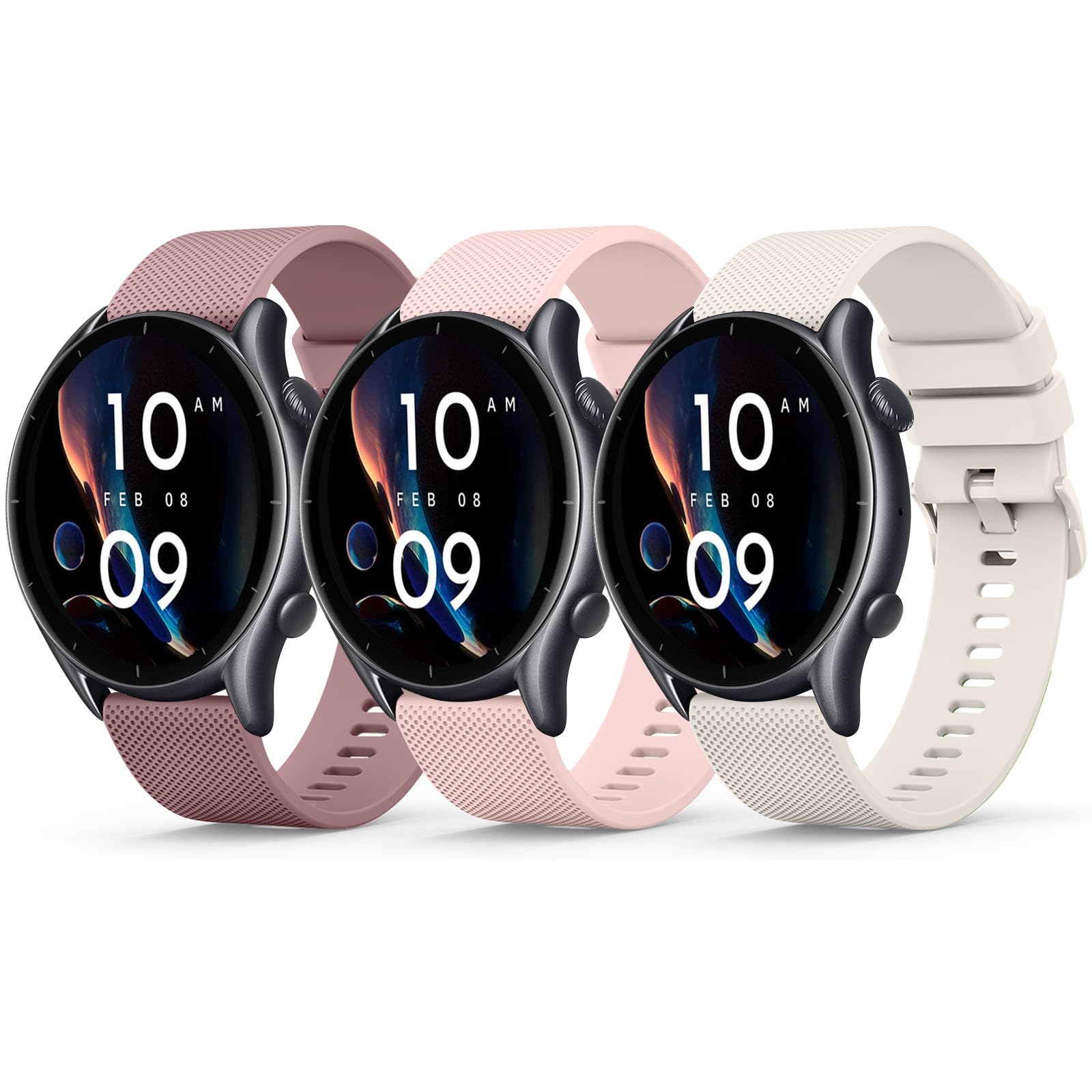 Meliya 22mm Bands for Amazfit GTR 3/3 Pro/GTR 2e/2/4/Amazfit GTR 47mm/Amazfit Stratos 2/3/Pace/Zepp Z/Xiaomi Mi Watch Women Men Straps, 3pcs Silicone Bracelet (Starlight/Pink/Purple)
