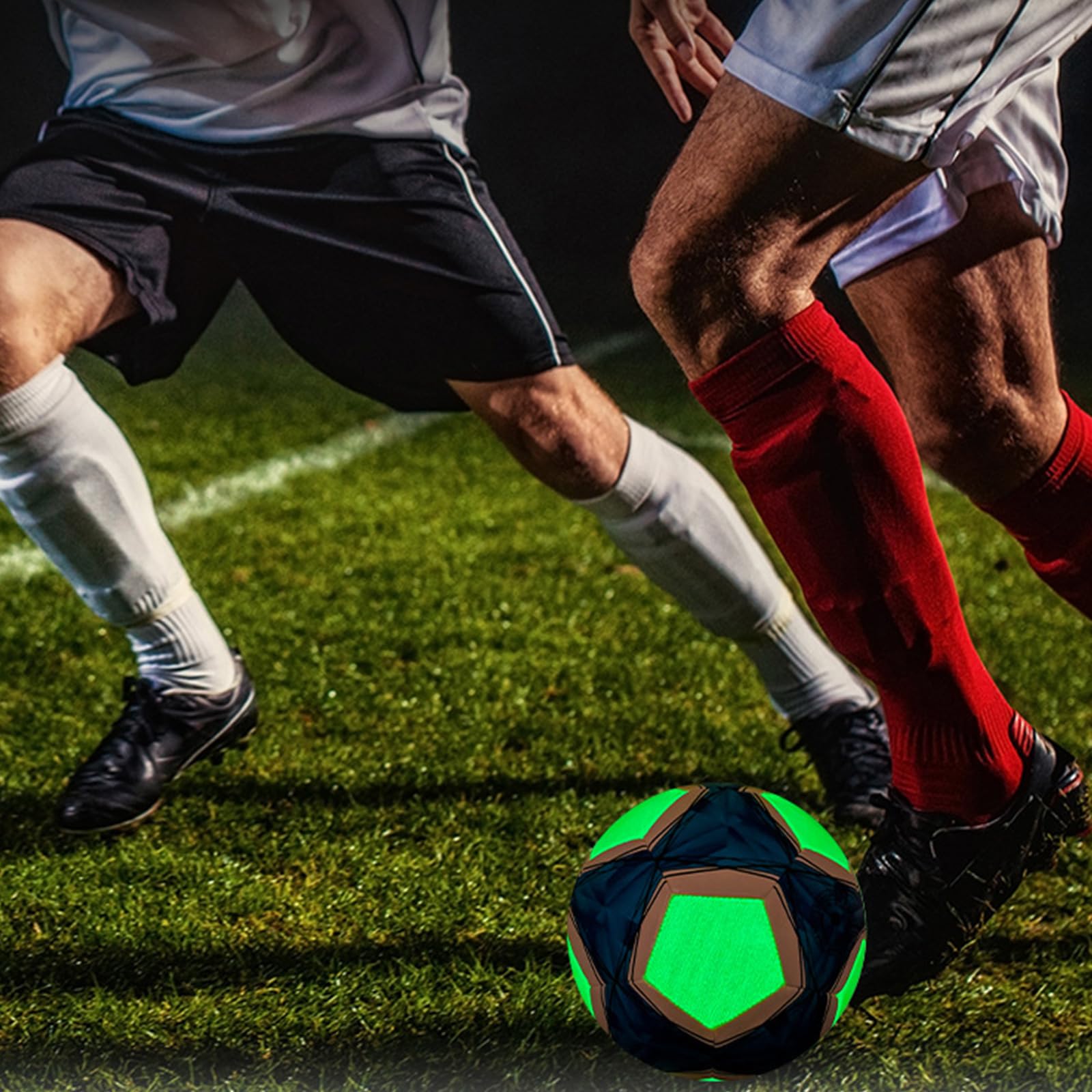 Pallone da calcio fluorescente al buio, con luci LED, riflettenti, misura 4, 5, per calcio luminoso