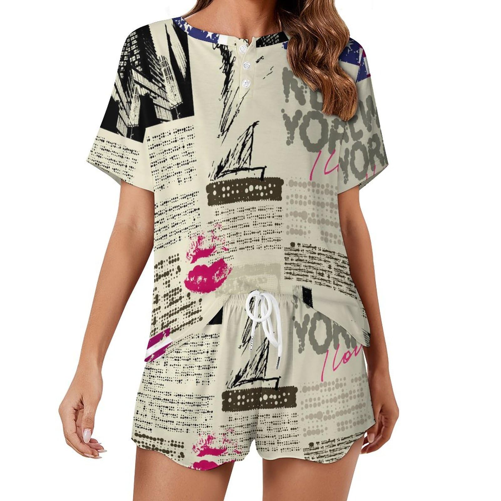 VYJLOO New York Womens Pajamas Set Short Sleeve Sleepwear Nightwear Pjs Set Loungewear