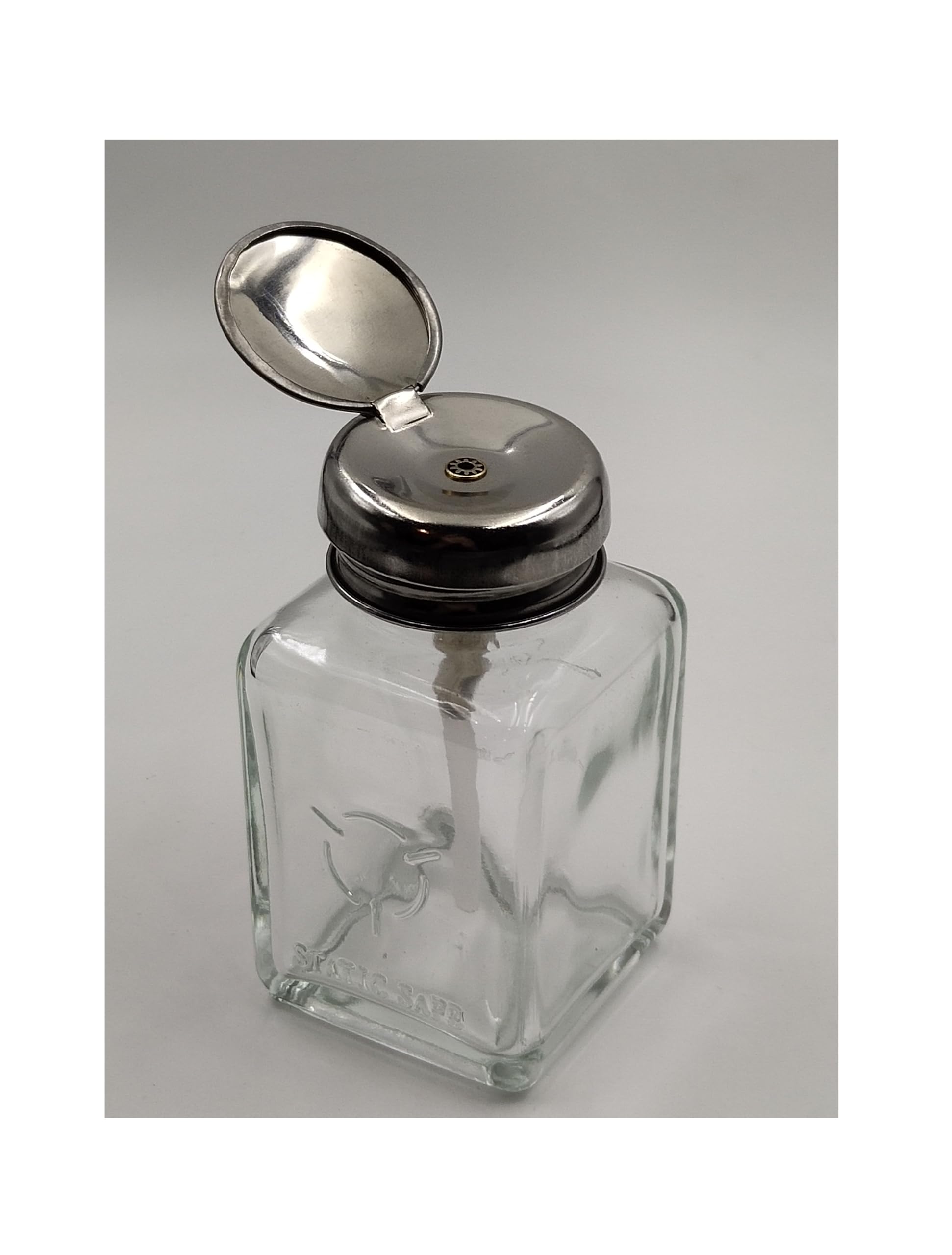 1 Pack, 4 Oz/ 120 ml Glass Press Bottle Empty Nail Polish Remover Push Down Pump Dispenser Container Alcohol Transparent Container