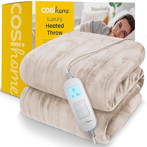 Cosi Home® Luxury Heated Throw - Electric Blanket - Extra Large Heated Blanket, Machine Washable Fleece with Digital Remote, 10hr Timer and 10 Heat Settings (Cream) - Single - 160x130cm - Cream - Micro-fleece