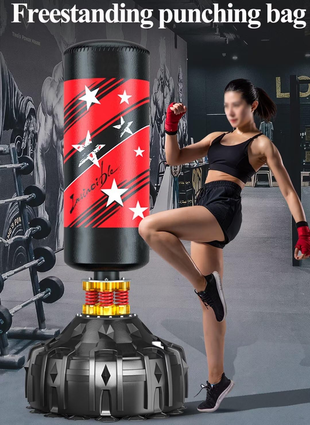Schwerer Boxsack mit Ständer für Erwachsene Jugendliche, 61 cm großer Saugnapfboden, 70 Zoll freistehender Boxsack auf Sockel, Stoßdämpfer, stehende Kickboxsäcke für das Boxtraining im Heim-Fitne