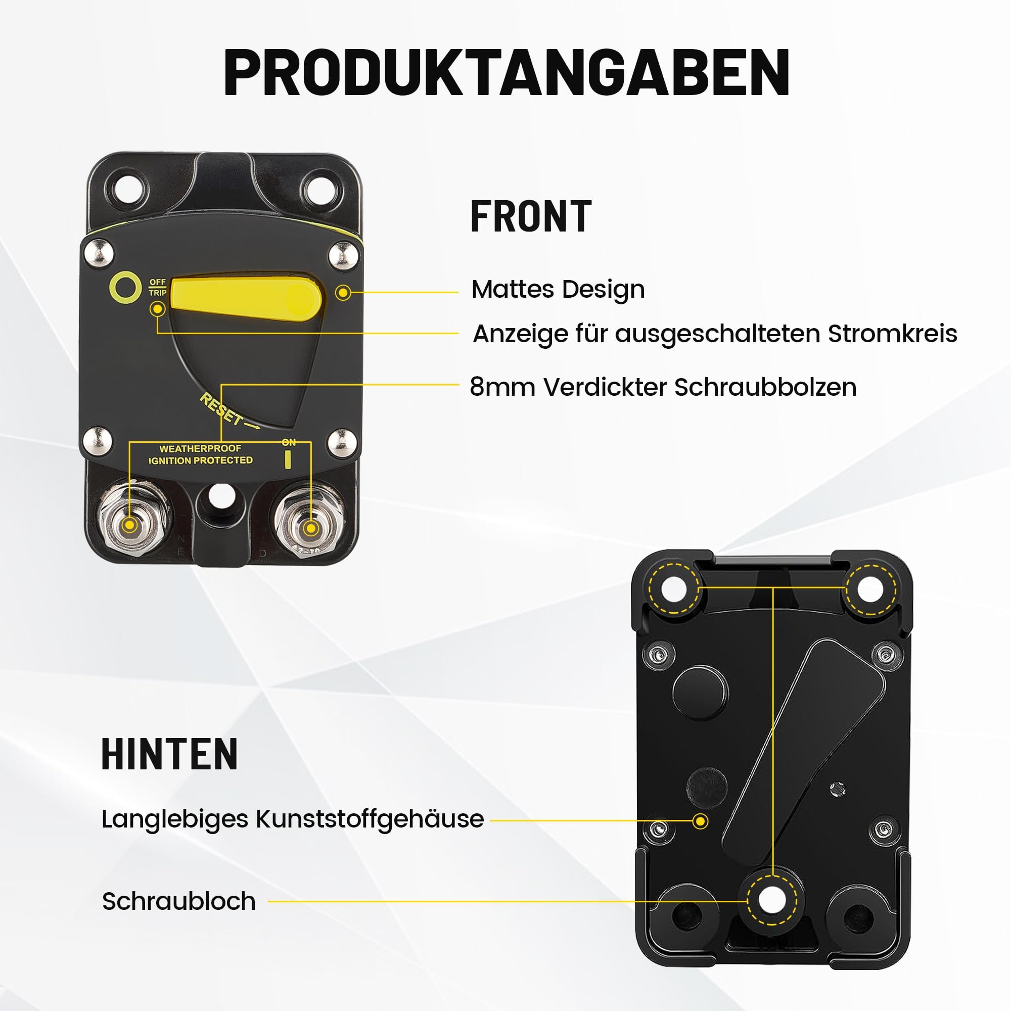 RED WOLF 100A Schutzschalter DC 12V 48V, kfz Sicherungsautomat 100 Ampere Automatische Sicherung für Auto LKW Boot Stereo Autobatterie Sicherungshalter mit Manueller Reset