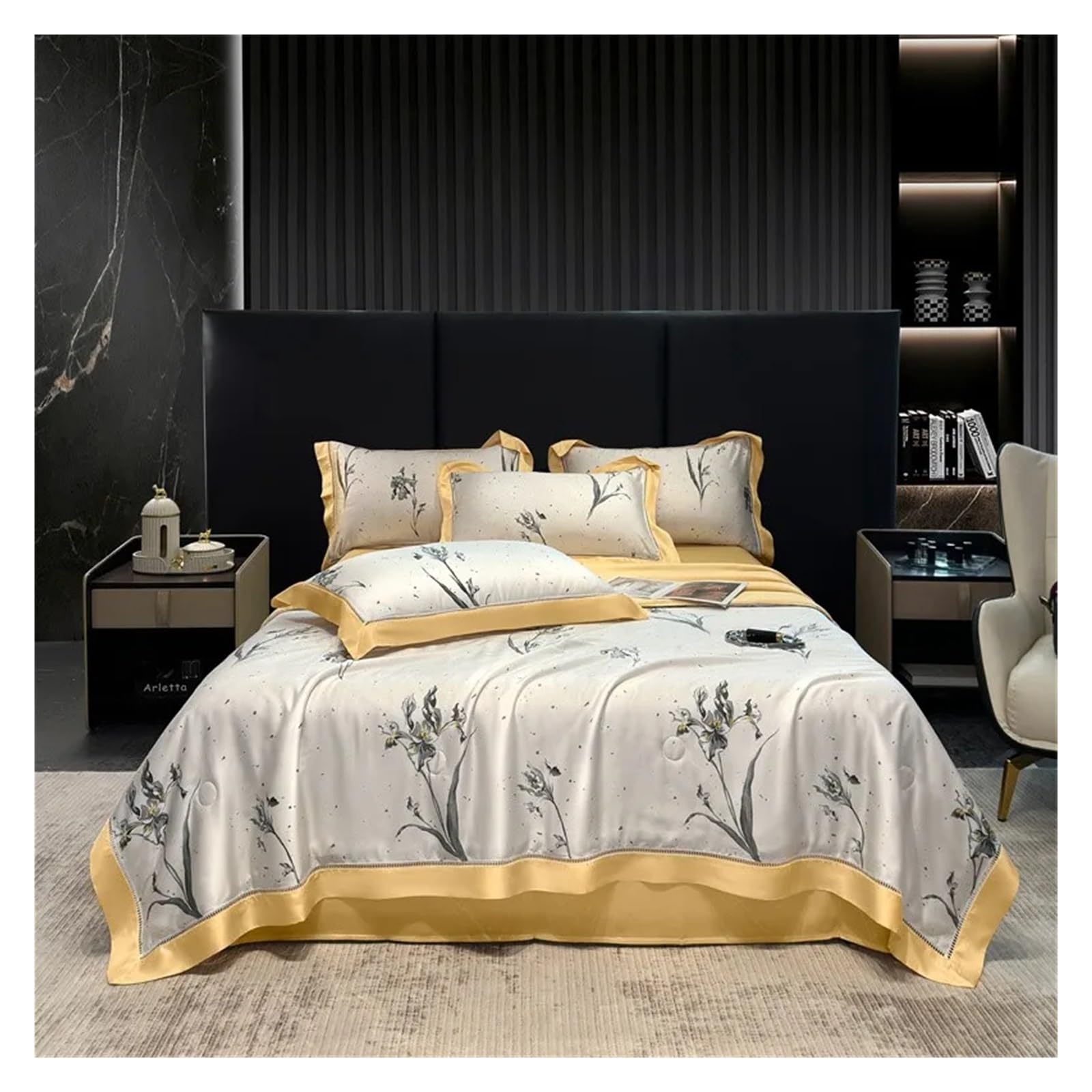 ADovz Piumino Estivo rinfrescante Morbido Come la Seta 1 Lenzuolo Piatto 2 federe Coperta da tiro familiare Doppia Queen King con Imbottitura in Cotone,Lenzuola
