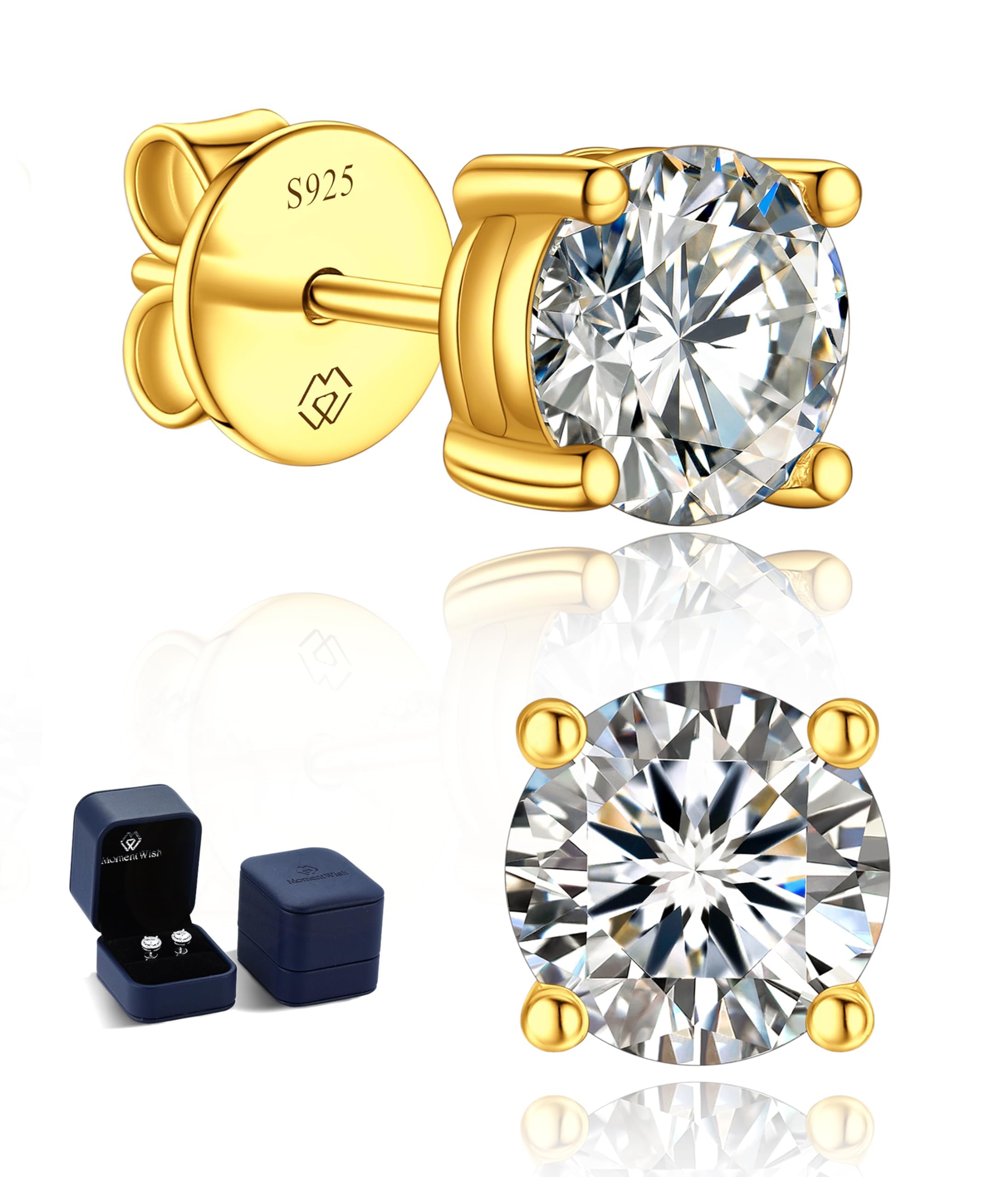 MomentWish Orecchini Moissanite, 1-4 Carati Orecchini Brillante Uomo Argento 925/Oro 18K Simulato Diamante Uomo Donna Orecchini Punto Luce Anallergici Regalo Festa Della Mamma 5/6.5/8mm