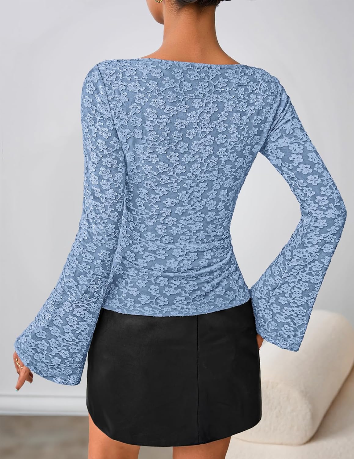 MEROKEETY Women's Bell Long Sleeve Shirts 2025 Fall Floral Going Out Tops Slim Fit Y2k Clothes Outifts - Image 5