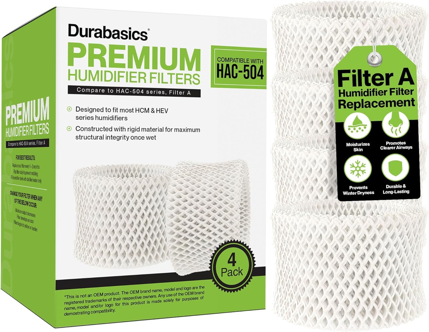 Durabasics 4 Pack of Premium Humidifier Filters Compatible with Honeywell Humidifier Filters HAC-504, HAC-504AW & Honeywell Filter A | Replacement for HCM 350 Filters & Cool Mist Humidifiers