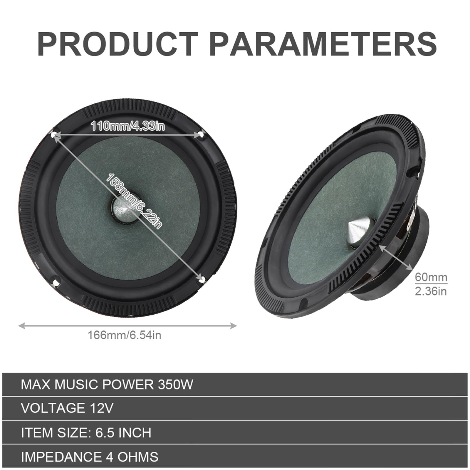 Głośniki samochodowe Pro Audio 1 sztuka 6,5-calowe głośniki samochodowe 350 W Subwoofer samochodowy w drzwiach Samochodowy system audio Muzyka Stereo Pełny zakres częstotliwości