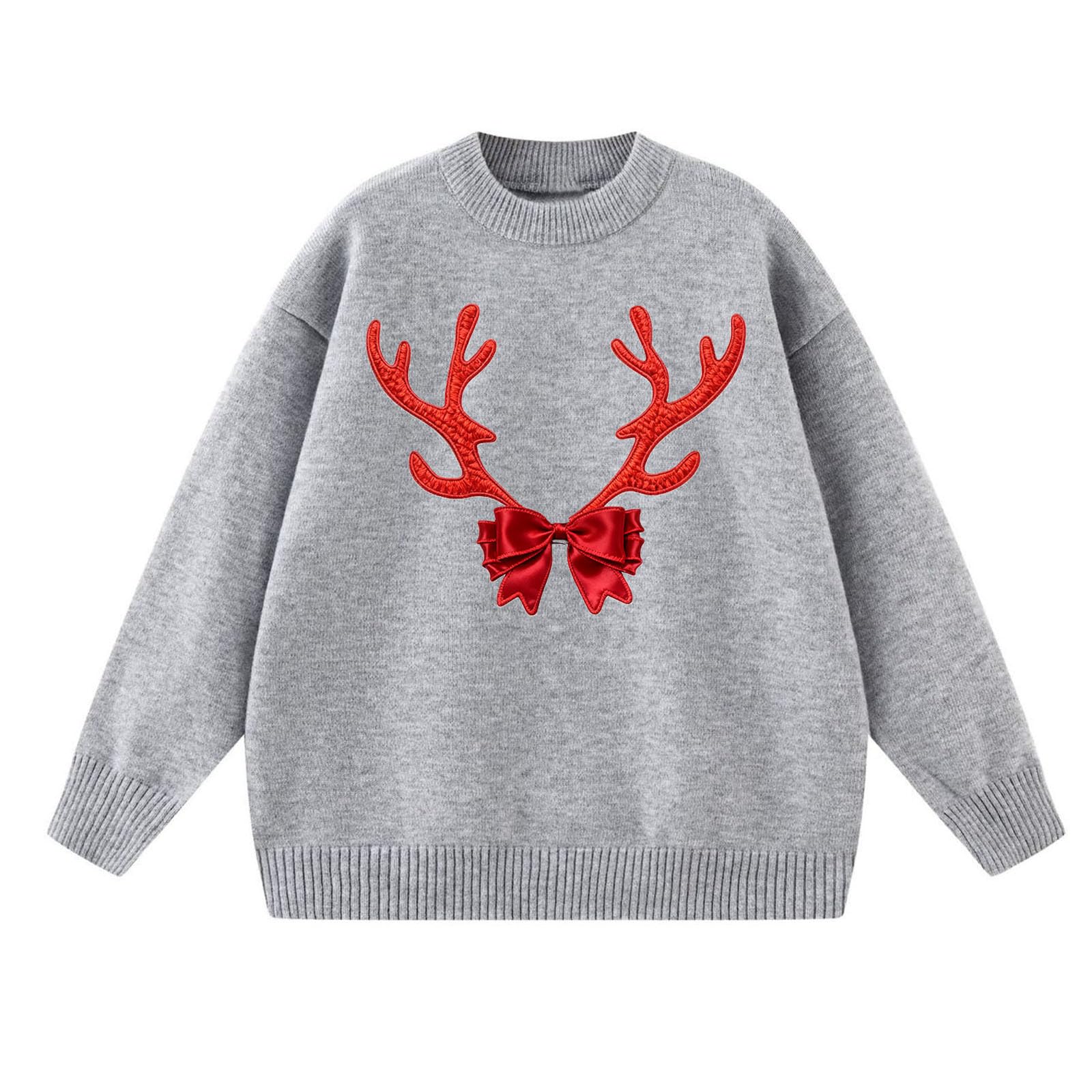 Suéteres de Navidad para mujer, cuello redondo, con estampado de cuernos sin libros, suéteres de Navidad para mujer, casuales, holgados, de punto acanalado, manga larga, divertidos, novedosos