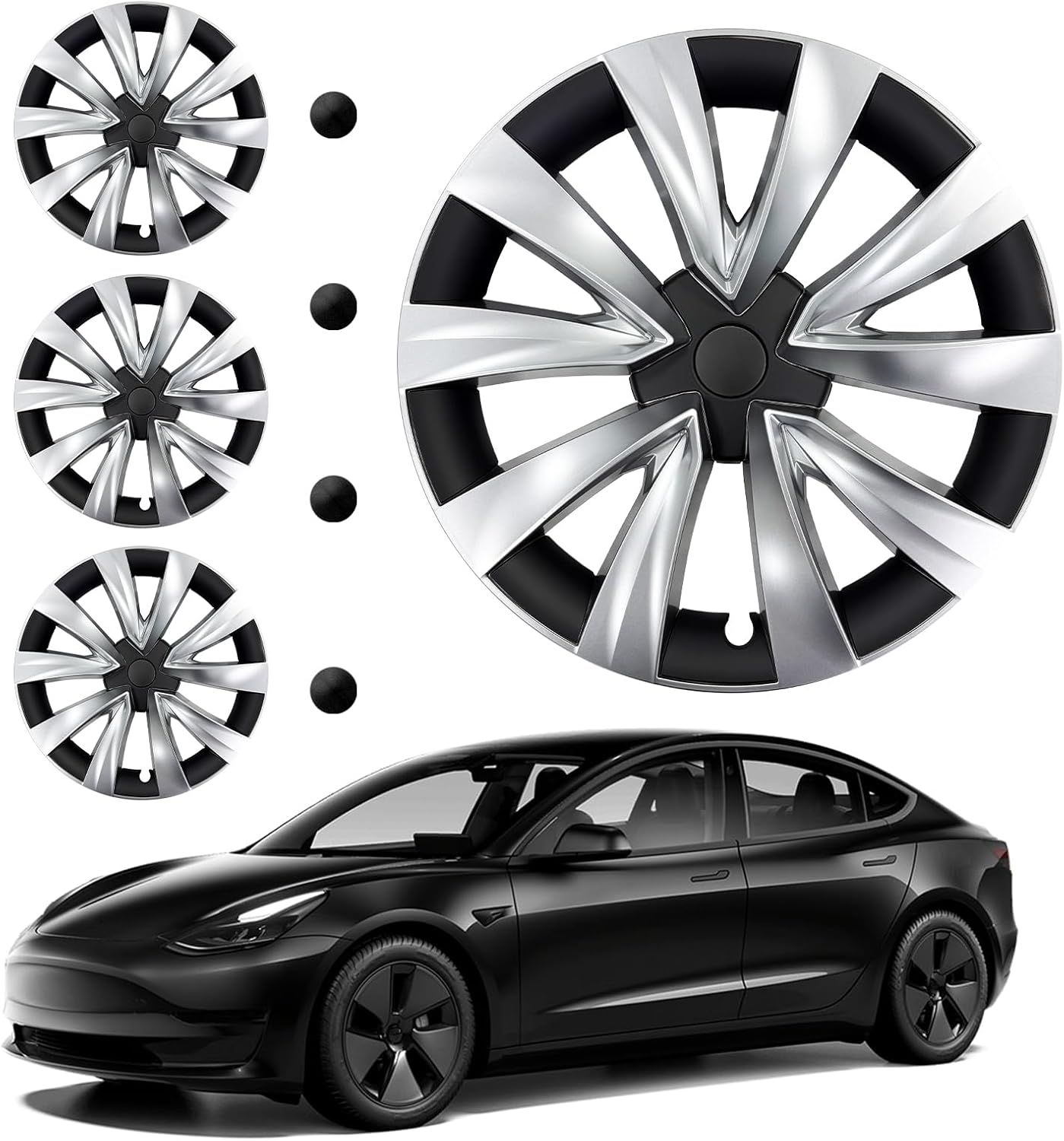 18 inch hubcaps Set of 4 Design for Model 3（2017-2023） 18" Wheel Cover 4pcs Matte Black ABS Model 3 Wheels hub caps (#31 Style M3(2017-2023), 18 inch)