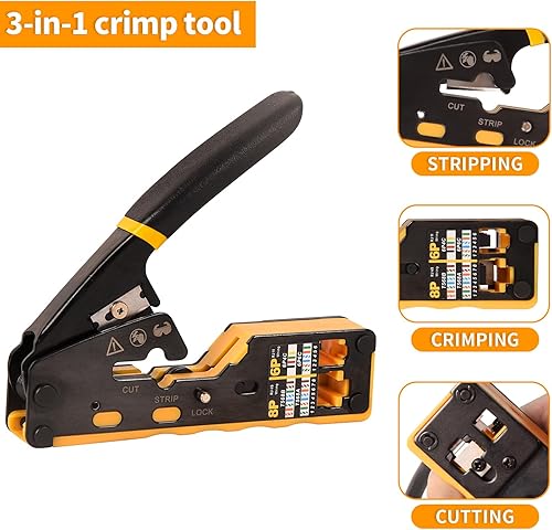 Miniatura 2 de Doppy Herramienta de crimpado RJ45RJ11RJ12 Cortador de crimpado Ethernet para Cat6a Cat6 Cat5e Cat5,6P8P, Herramienta de alambre todo en uno Ethernet