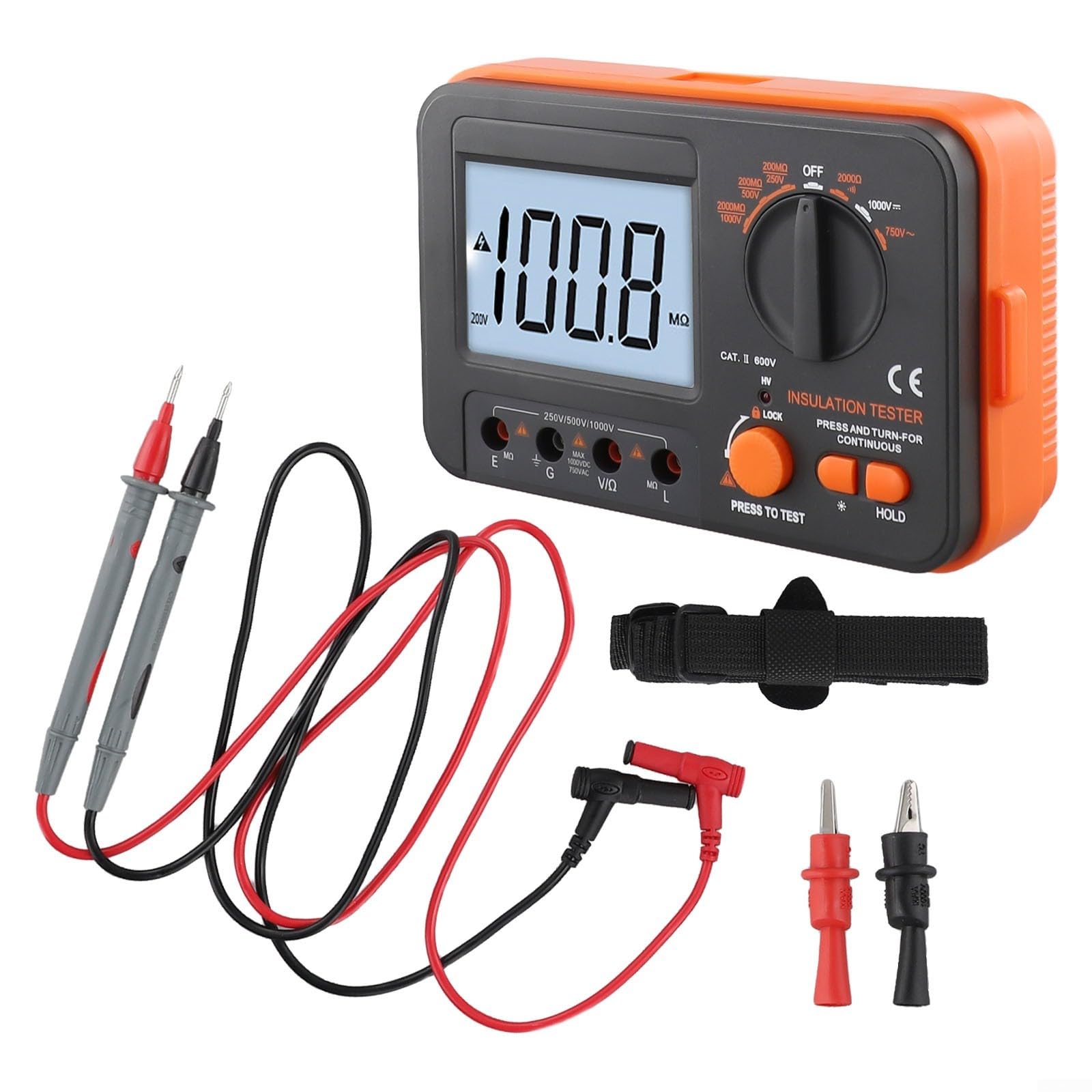 Tester digitale di isolamento 250V 500V 1000V DC Megohmmetro con display LCD Spegnimento automatico per test di cavi elettrici