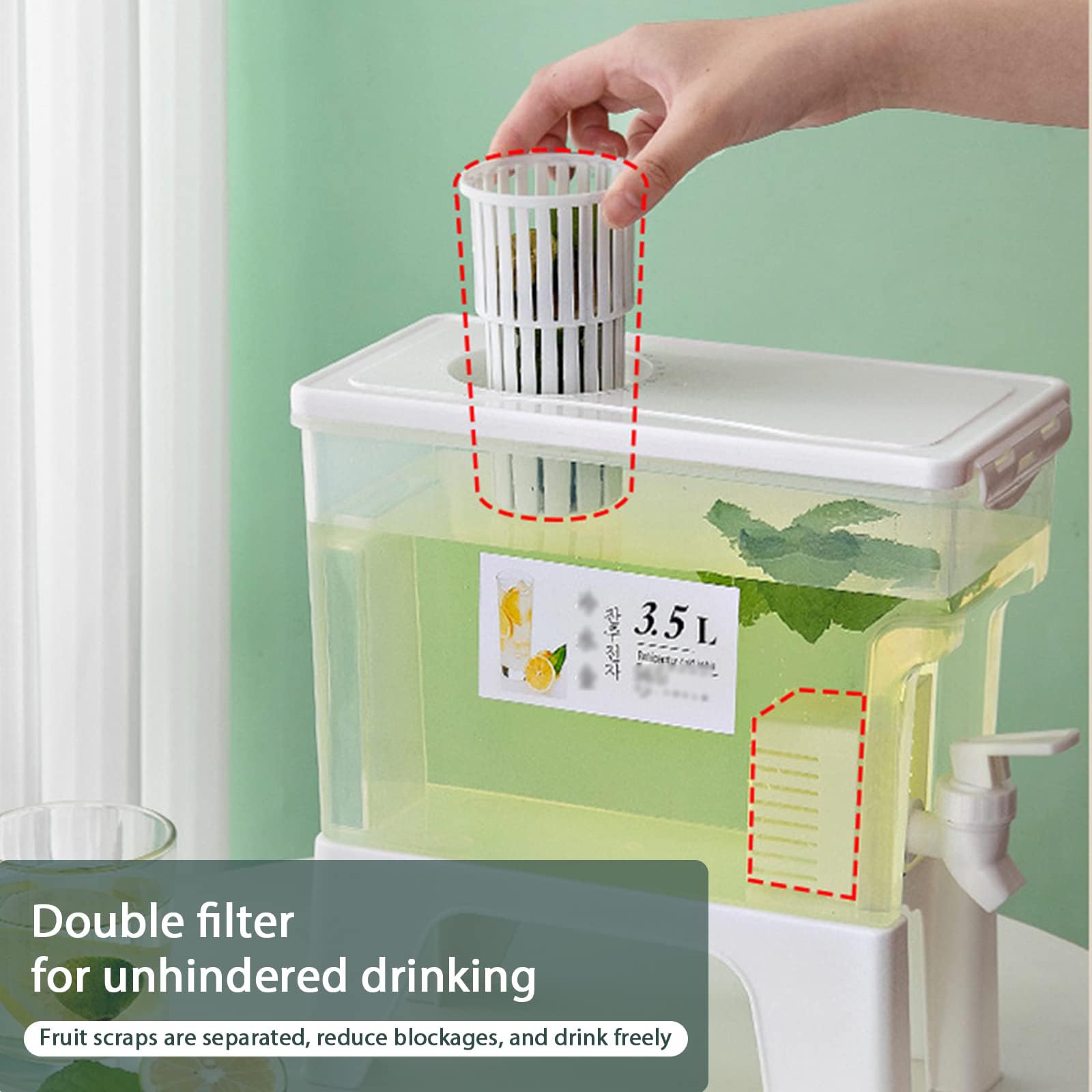 Dispensador de bebidas de plástico con espiga, dispensador de bebidas frías de 3,5 L con infusor de frutas para fiestas, nevera, uso diario