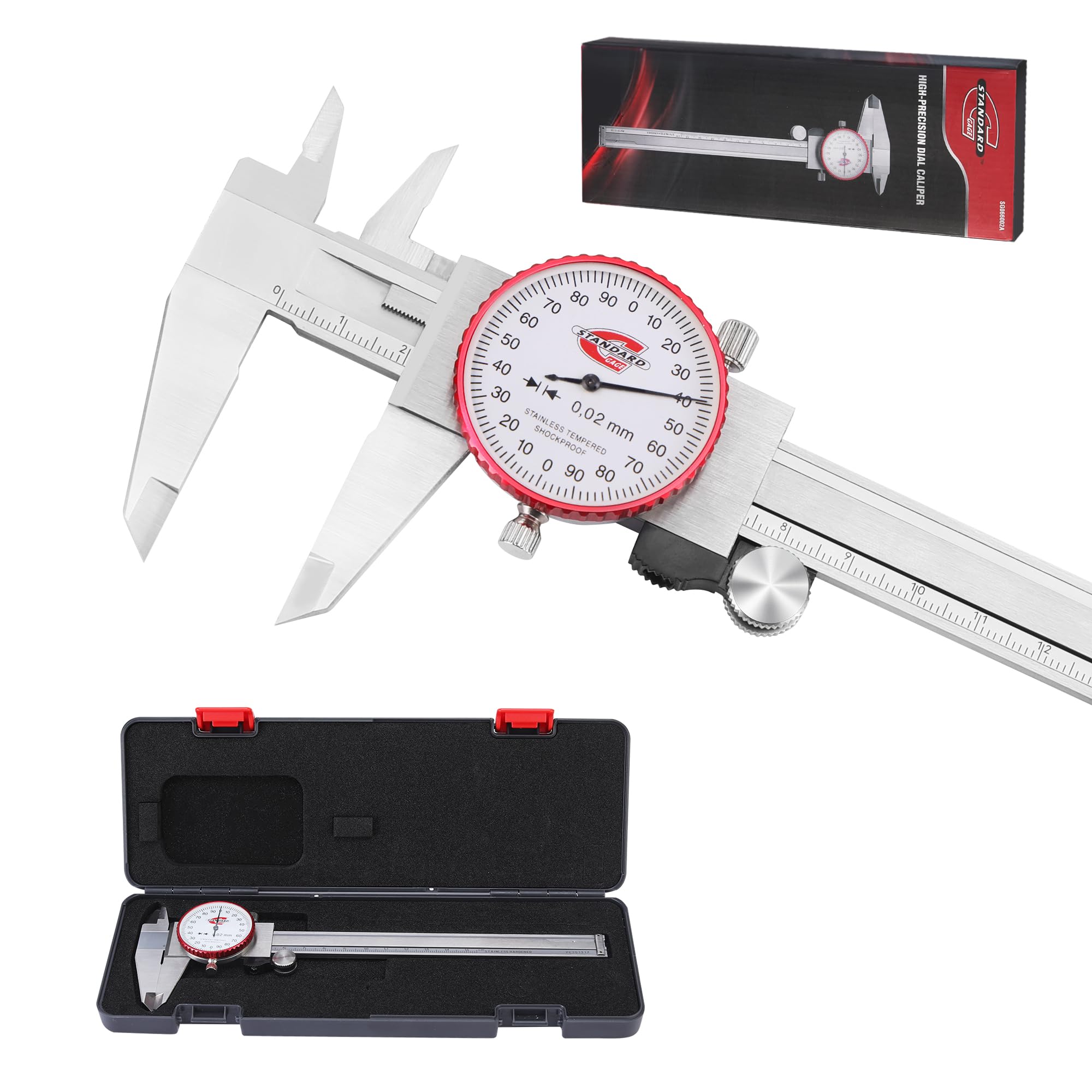 Standard Gage Metric Dial Caliper Measuring Tool 0-150mm Range, Analog Precision Caliper ±0.02mm Accuracy, Manual Mechanical Metal Stainless Steel