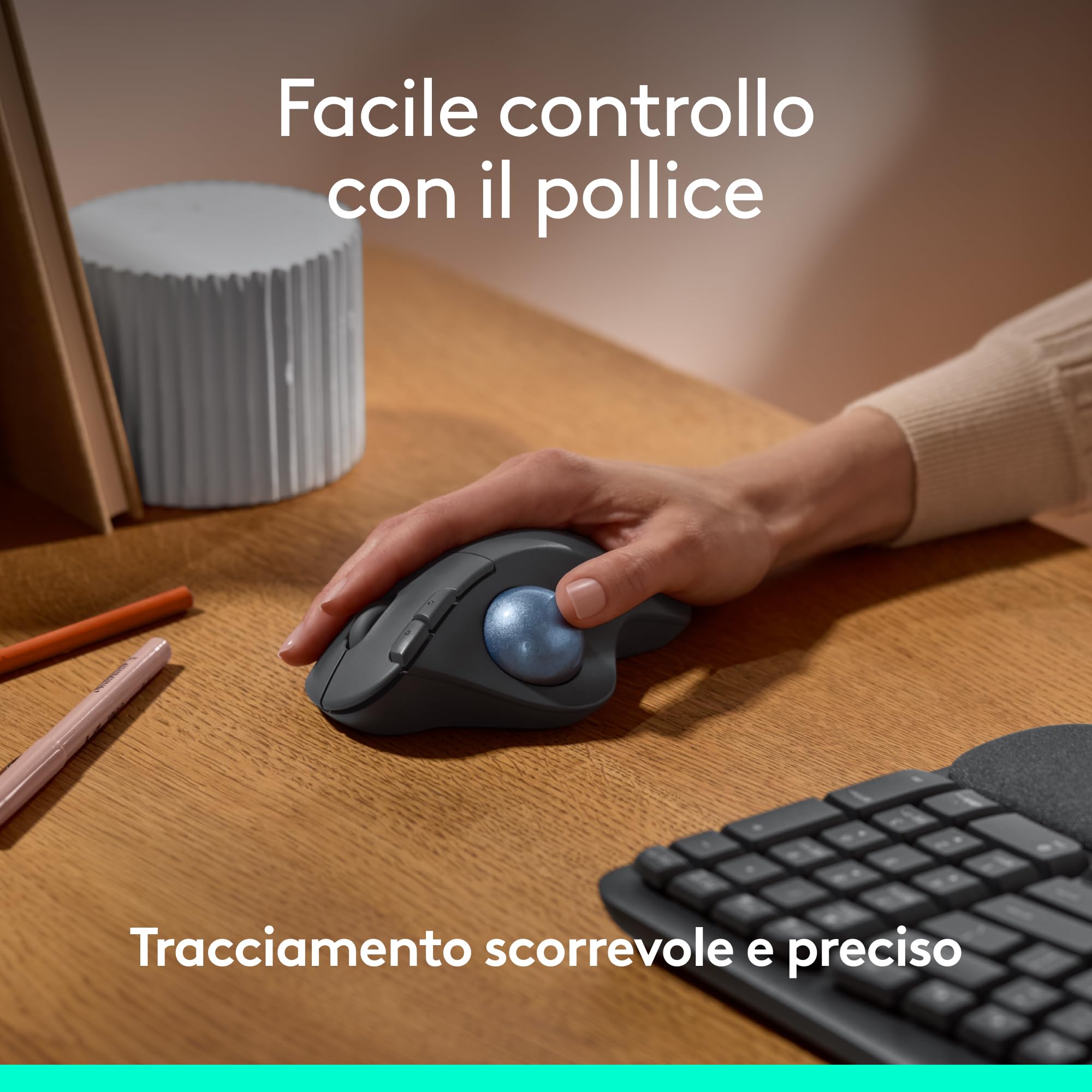 Logitech ERGO M575 Trackball wireless for Business - Controllo facile con il pollice, design ergonomico, Logi Bolt sicuro, Bluetooth, certificazione globale, Windows/Mac/Chrome/Linux - Graphite
